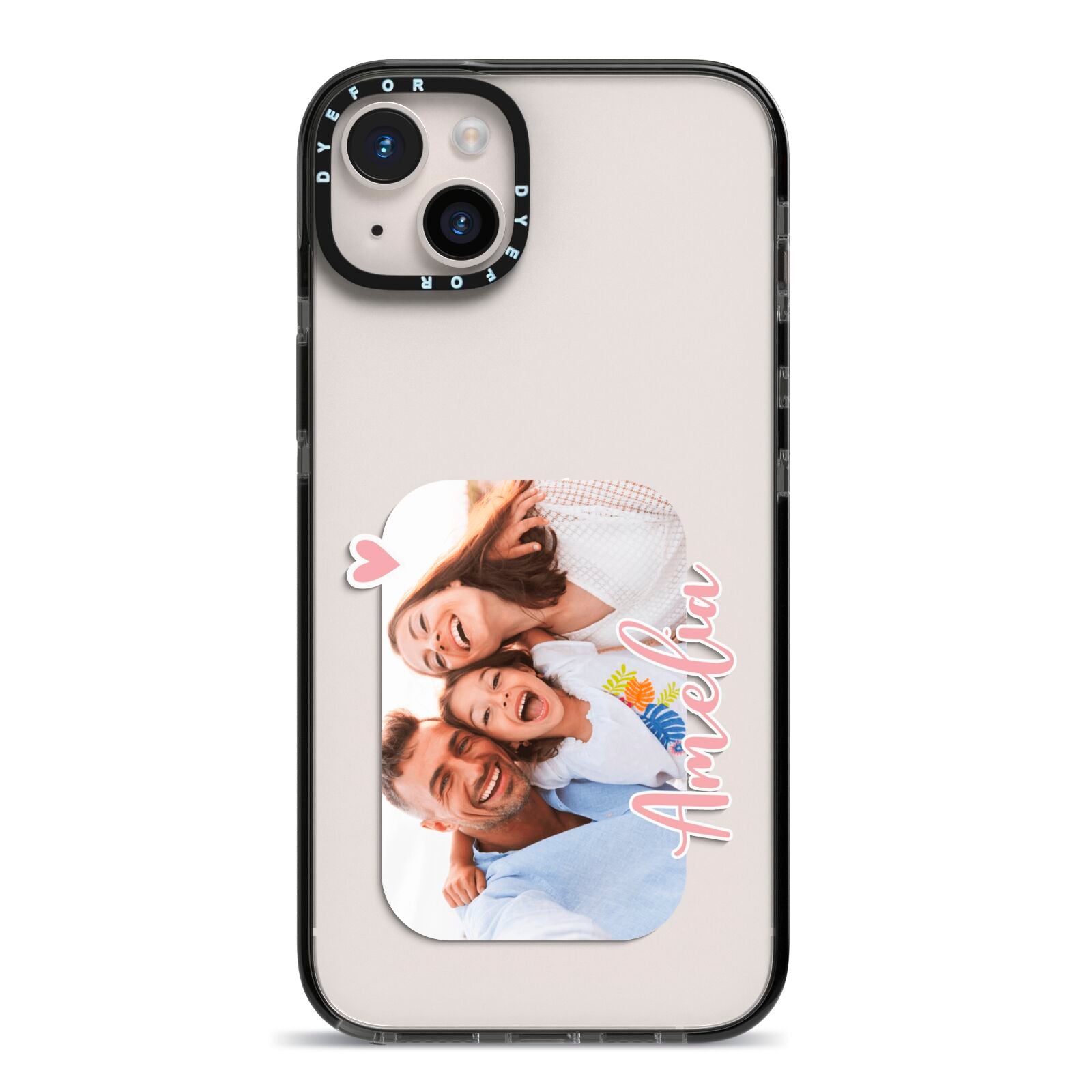 Family Photo Personalised iPhone 14 Plus Black Impact Case on Silver phone