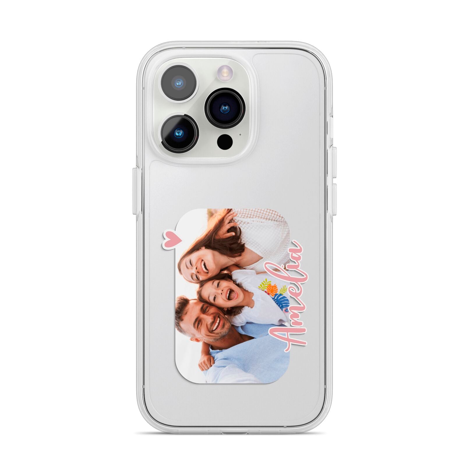 Family Photo Personalised iPhone 14 Pro Clear Tough Case Silver