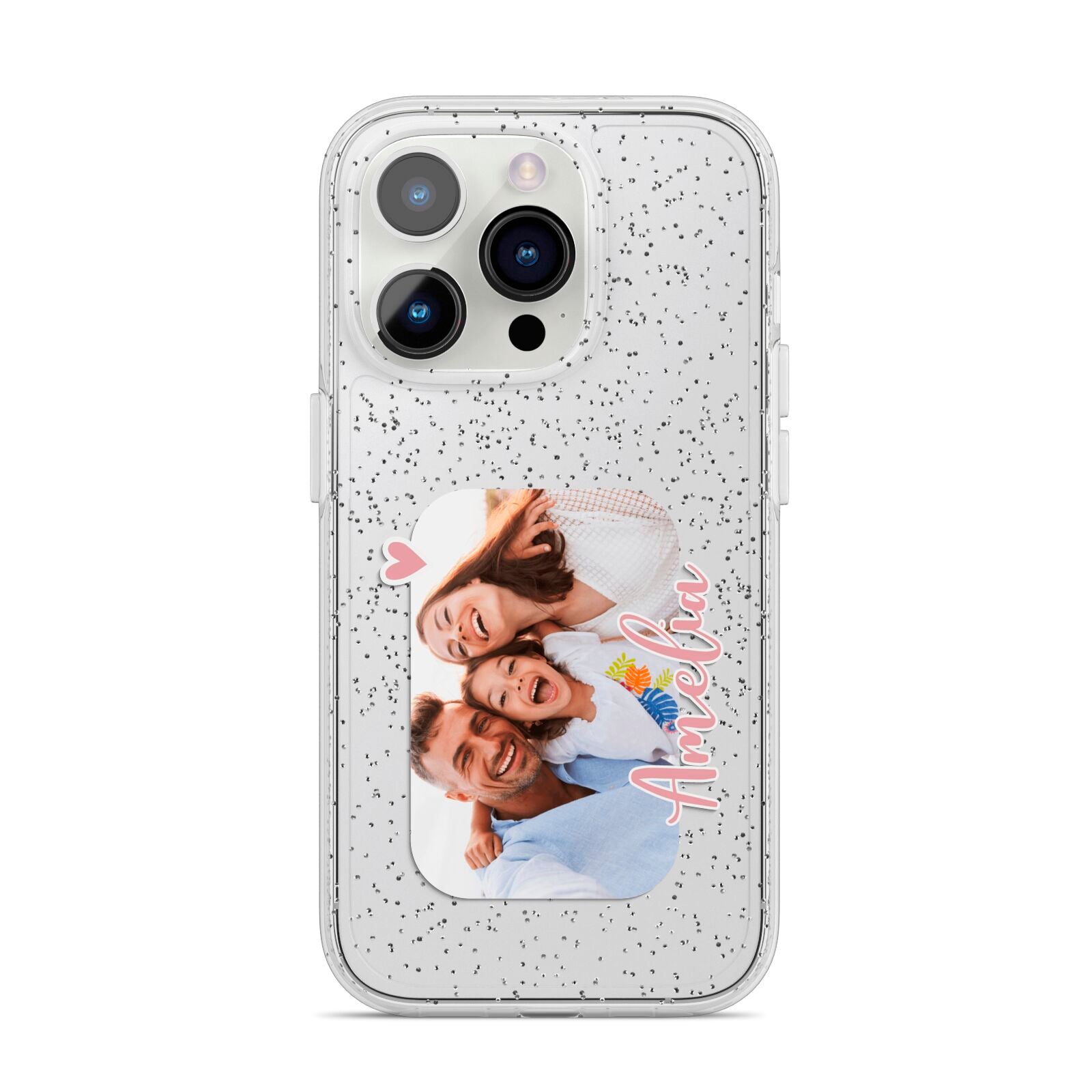 Family Photo Personalised iPhone 14 Pro Glitter Tough Case Silver