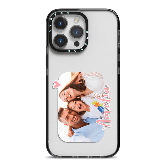 Family Photo Personalised iPhone 14 Pro Max Black Impact Case on Silver phone