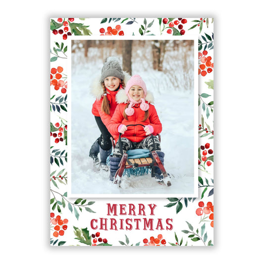 Family Photo Winter Leaves Christmas A5 Flat Greetings Card