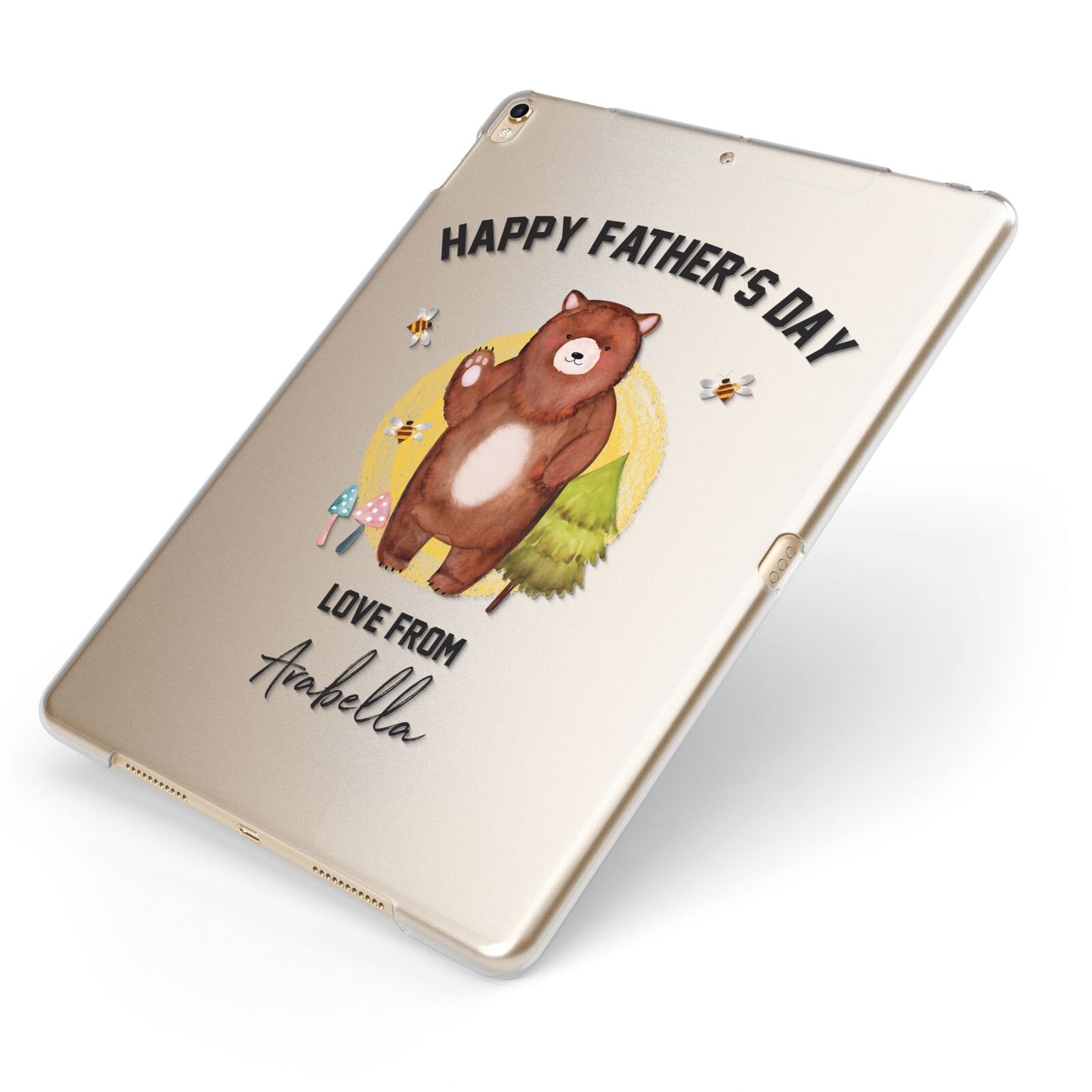 Fathers Day Bear Apple iPad Case on Gold iPad Side View