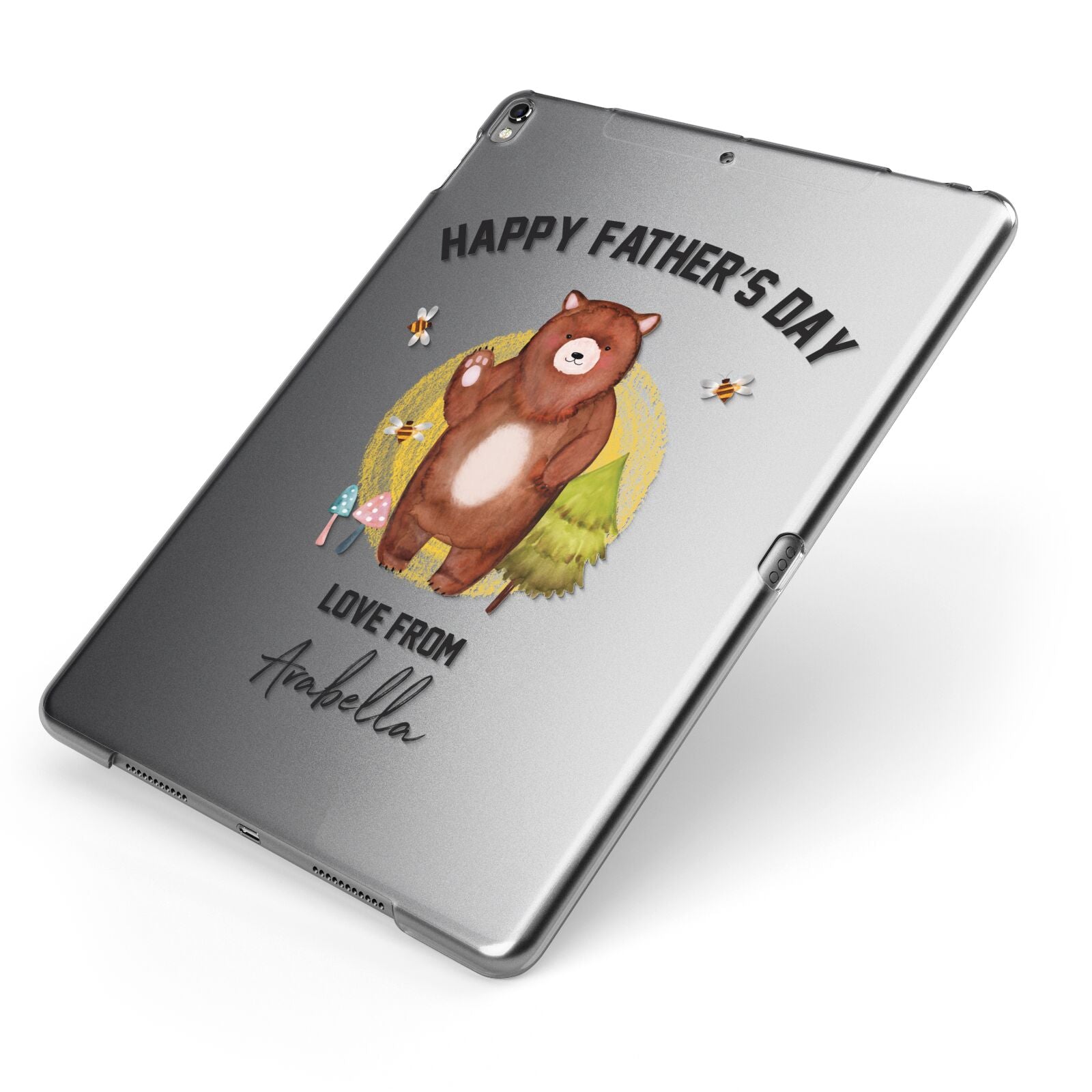 Fathers Day Bear Apple iPad Case on Grey iPad Side View