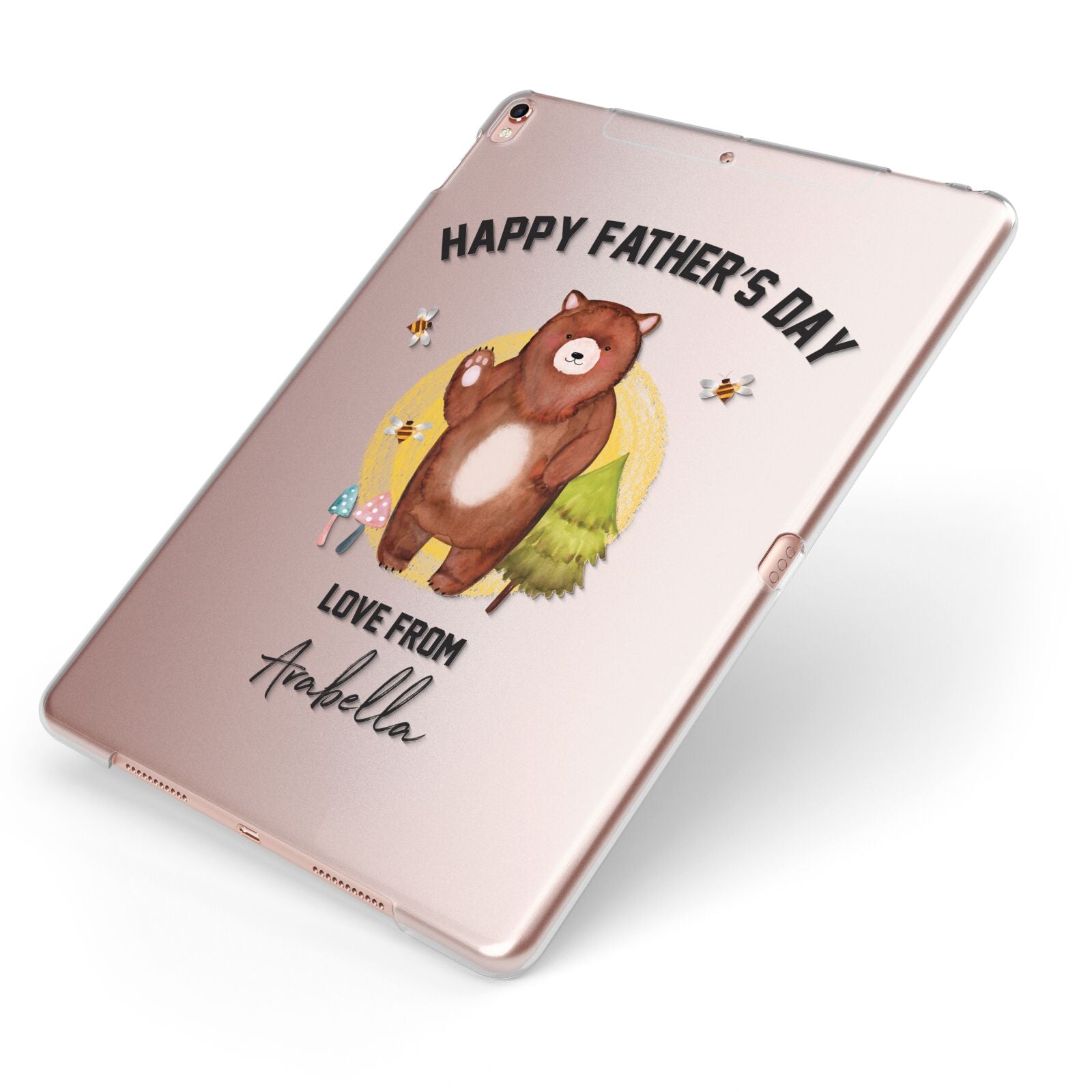 Fathers Day Bear Apple iPad Case on Rose Gold iPad Side View