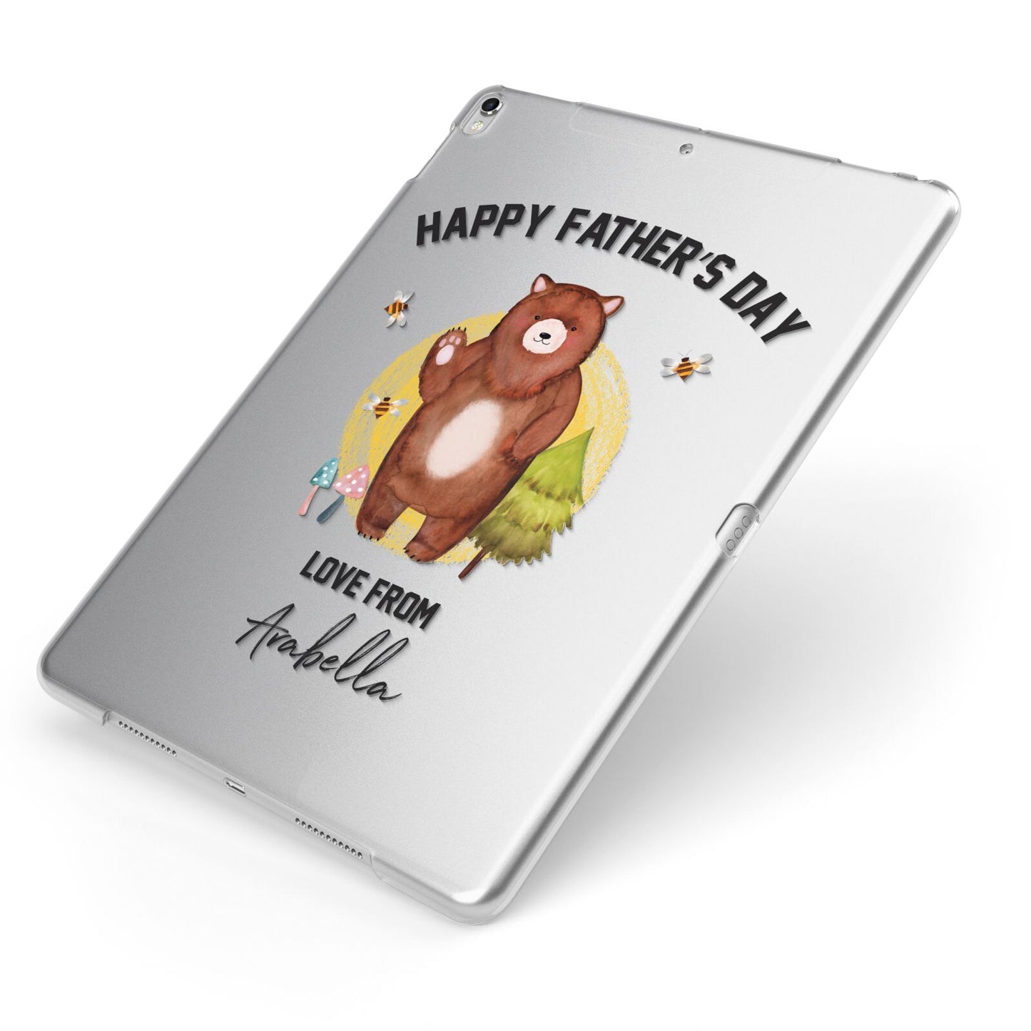 Fathers Day Bear Apple iPad Case on Silver iPad Side View
