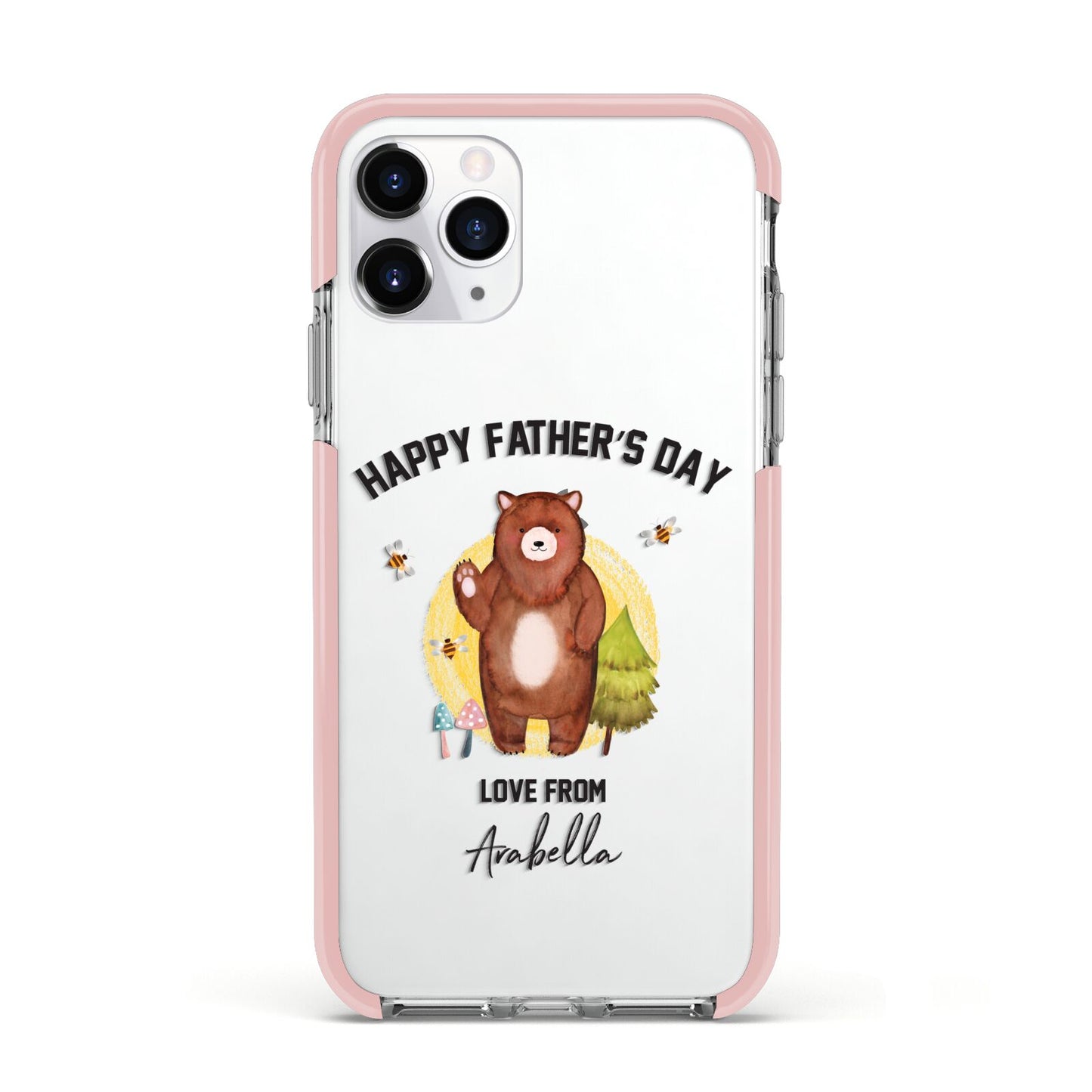 Fathers Day Bear Apple iPhone 11 Pro in Silver with Pink Impact Case