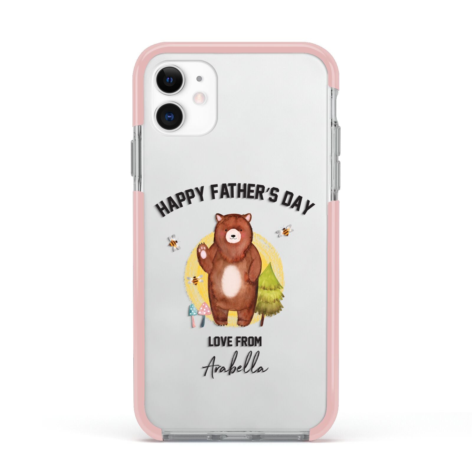 Fathers Day Bear Apple iPhone 11 in White with Pink Impact Case