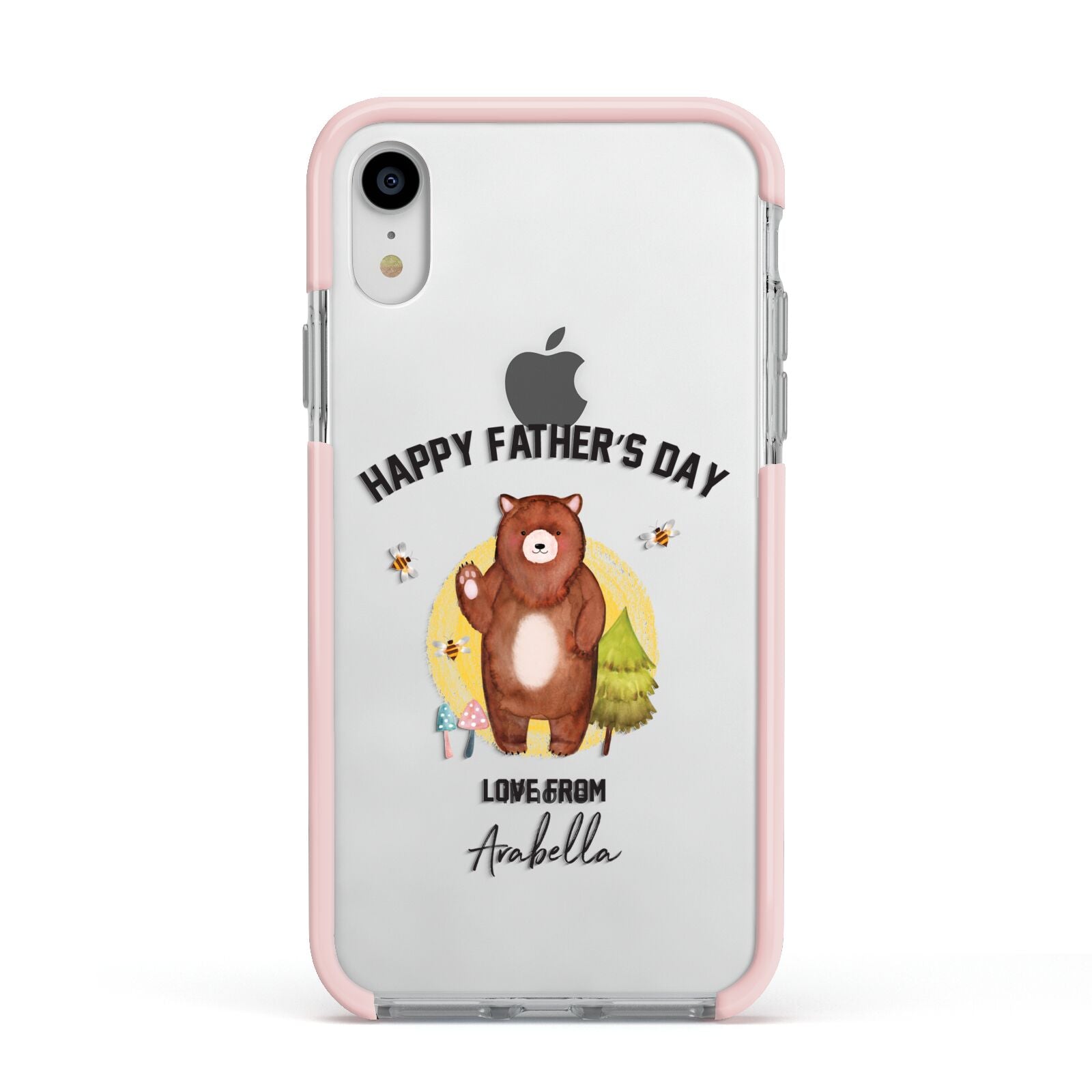Fathers Day Bear Apple iPhone XR Impact Case Pink Edge on Silver Phone