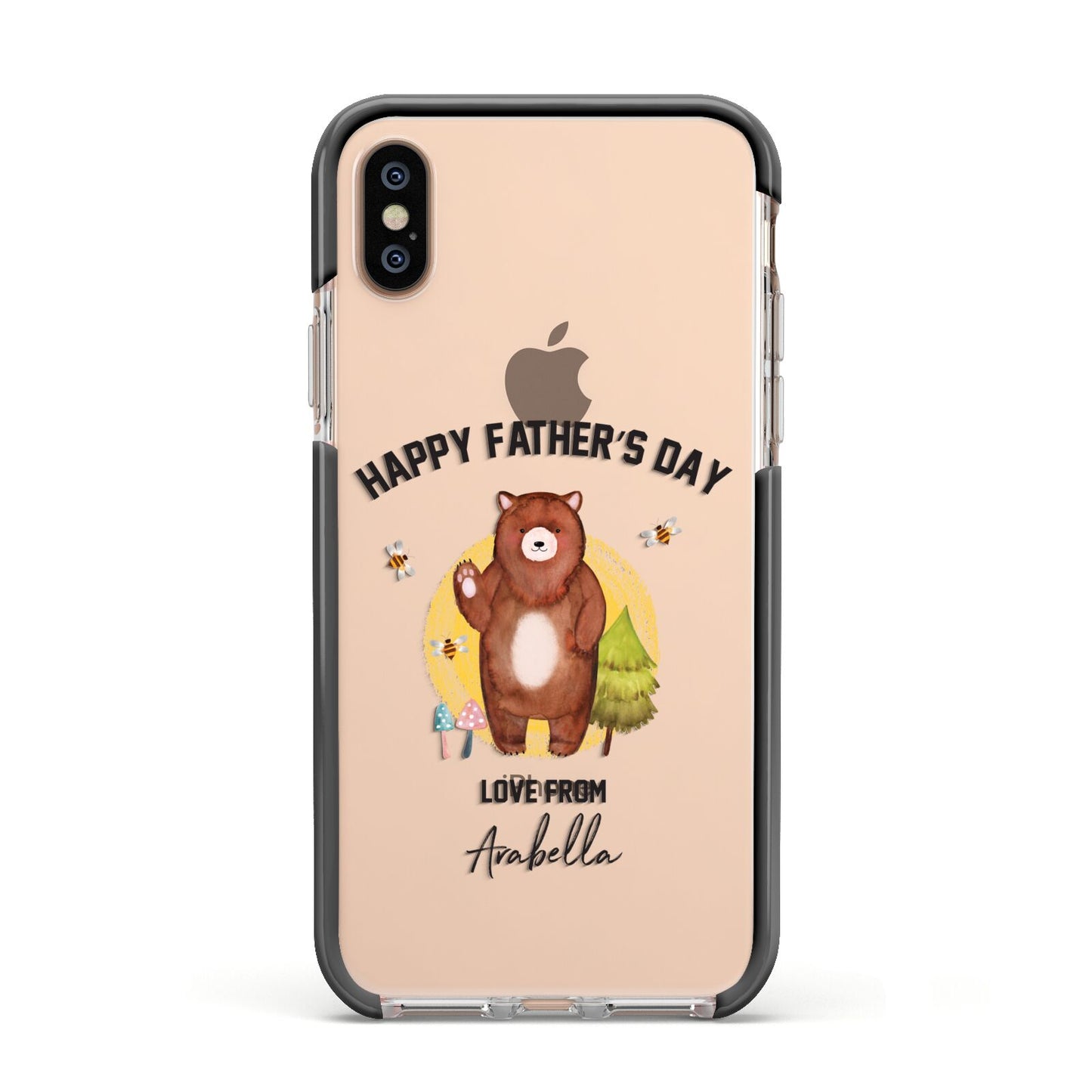 Fathers Day Bear Apple iPhone Xs Impact Case Black Edge on Gold Phone