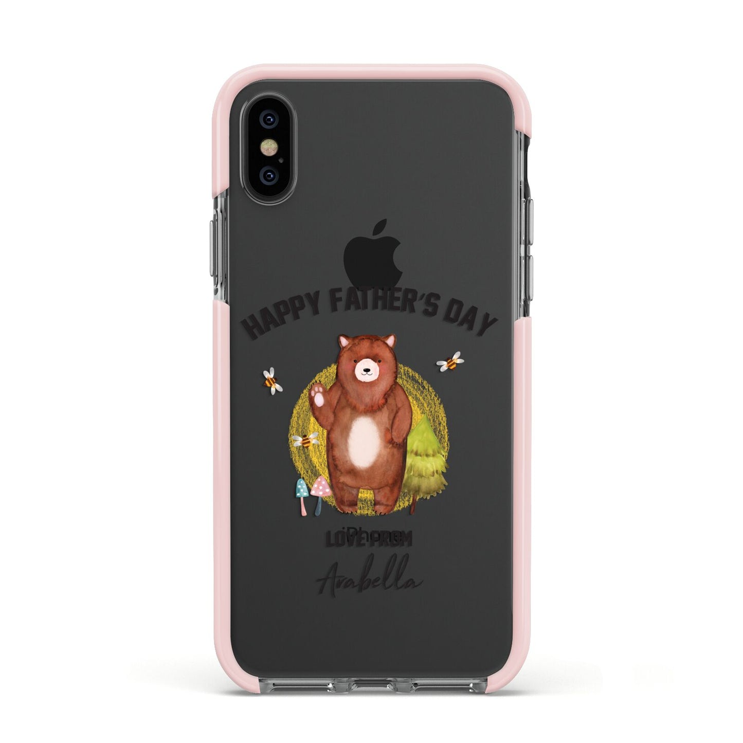 Fathers Day Bear Apple iPhone Xs Impact Case Pink Edge on Black Phone