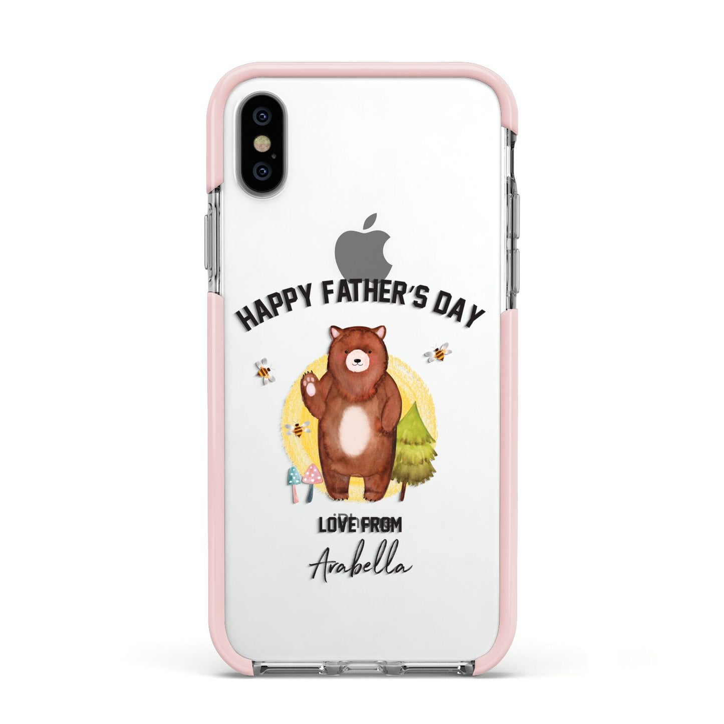 Fathers Day Bear Apple iPhone Xs Impact Case Pink Edge on Silver Phone