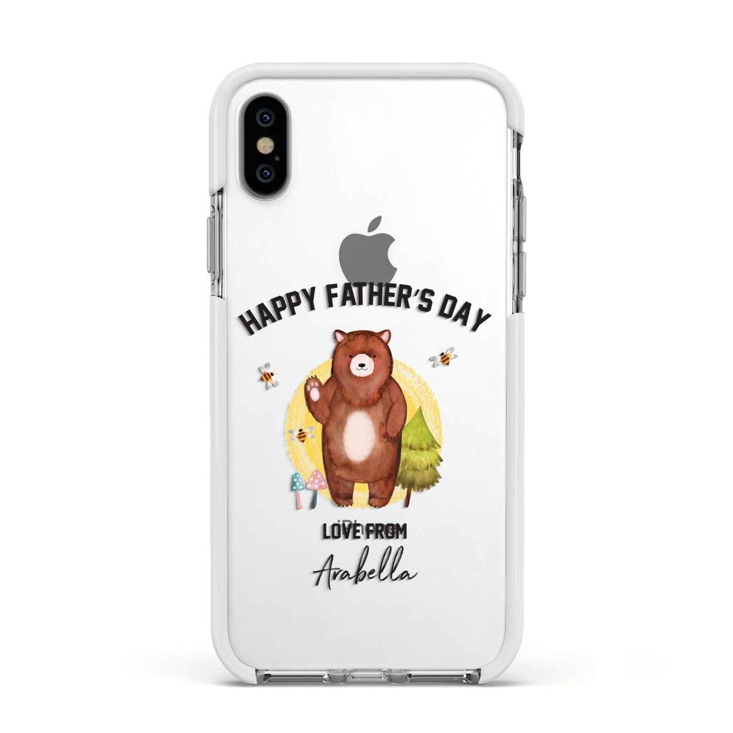 Fathers Day Bear Apple iPhone Xs Impact Case White Edge on Silver Phone