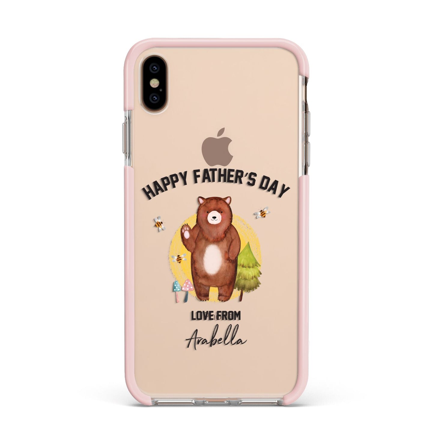 Fathers Day Bear Apple iPhone Xs Max Impact Case Pink Edge on Gold Phone