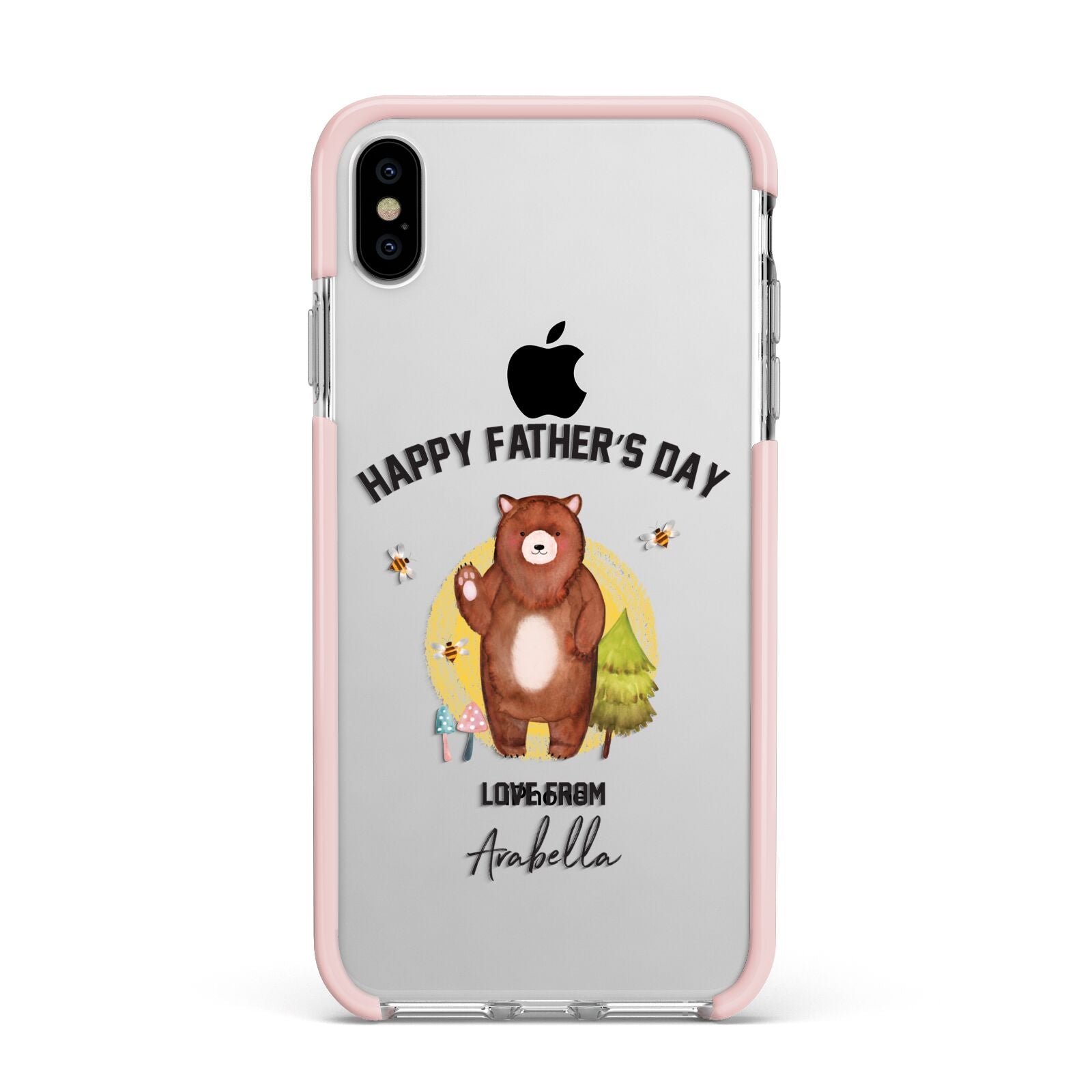 Fathers Day Bear Apple iPhone Xs Max Impact Case Pink Edge on Silver Phone