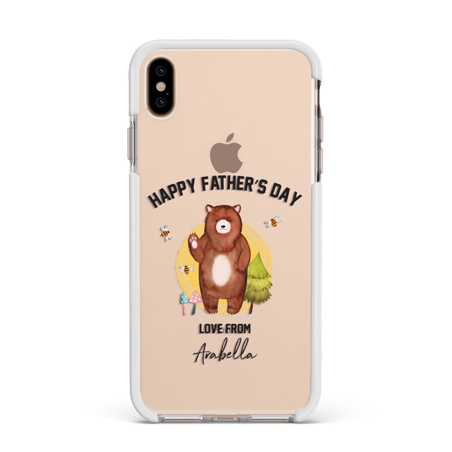 Fathers Day Bear Apple iPhone Xs Max Impact Case White Edge on Gold Phone