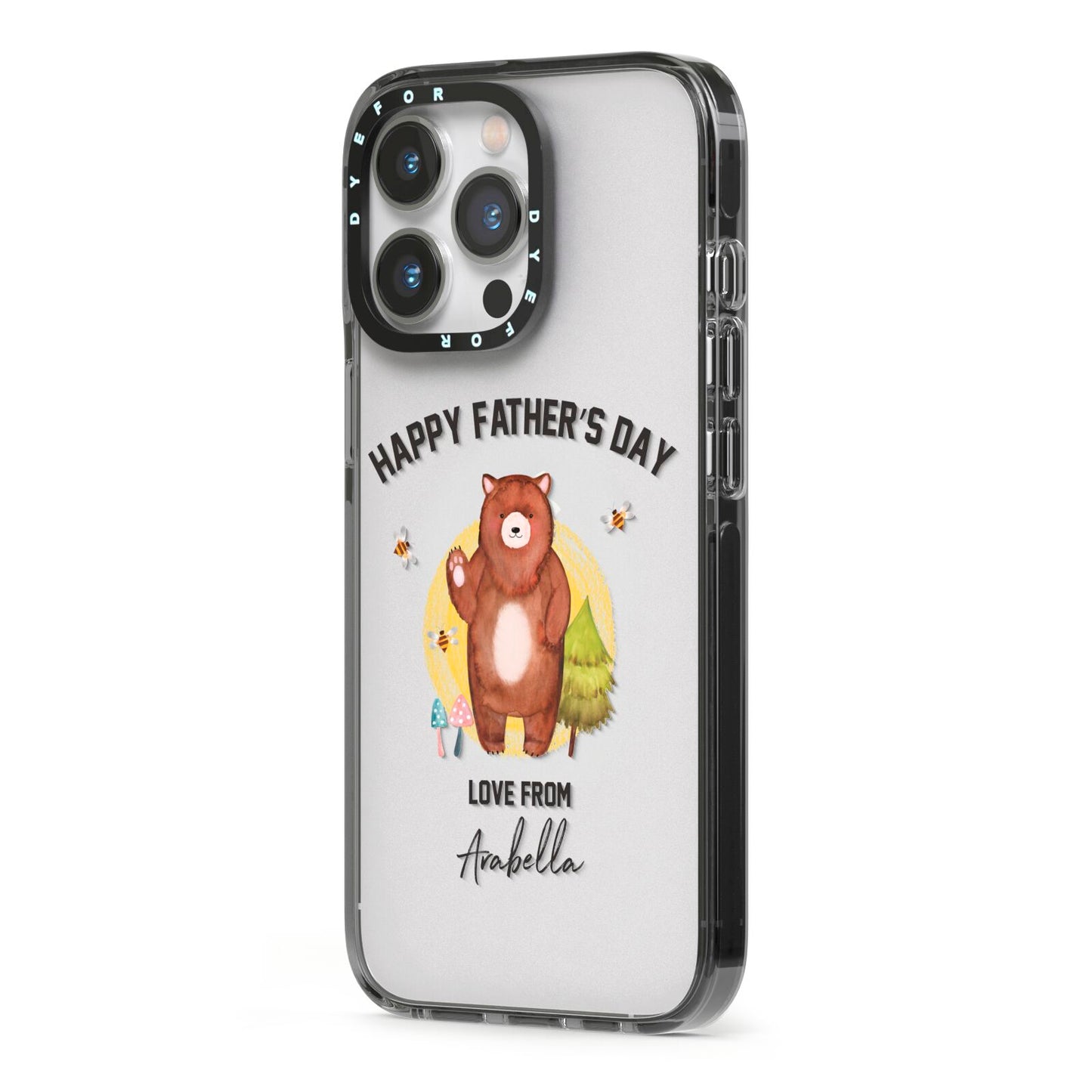 Fathers Day Bear iPhone 13 Pro Black Impact Case Side Angle on Silver phone