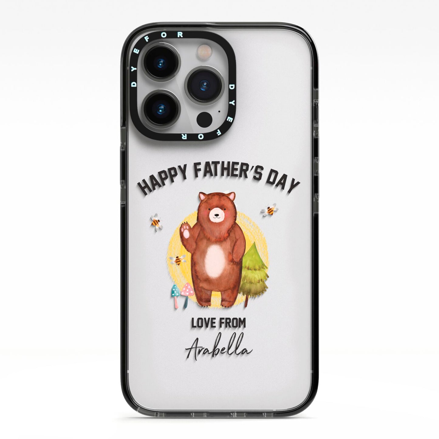 Fathers Day Bear iPhone 13 Pro Black Impact Case on Silver phone