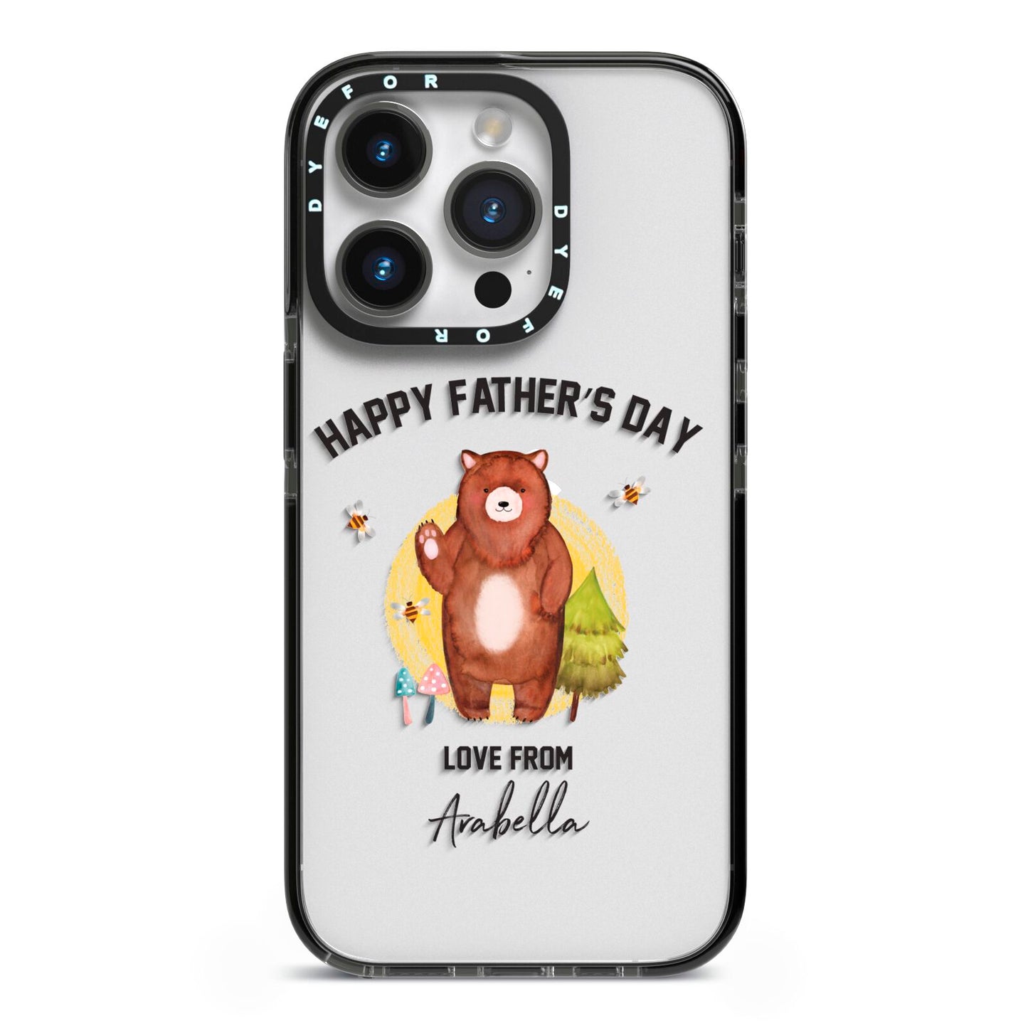 Fathers Day Bear iPhone 14 Pro Black Impact Case on Silver phone