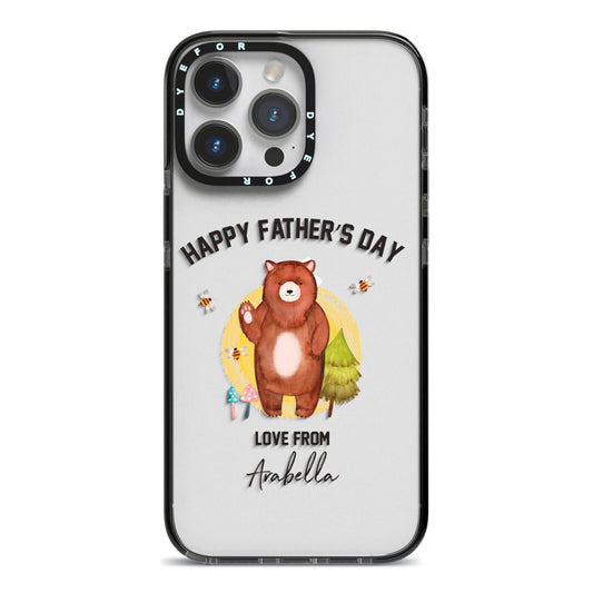 Fathers Day Bear iPhone 14 Pro Max Black Impact Case on Silver phone