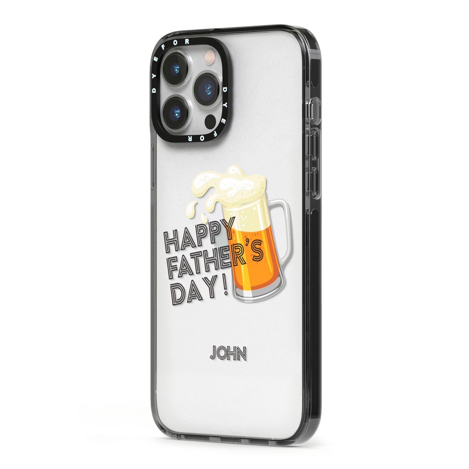 Fathers Day Custom iPhone 13 Pro Max Black Impact Case Side Angle on Silver phone