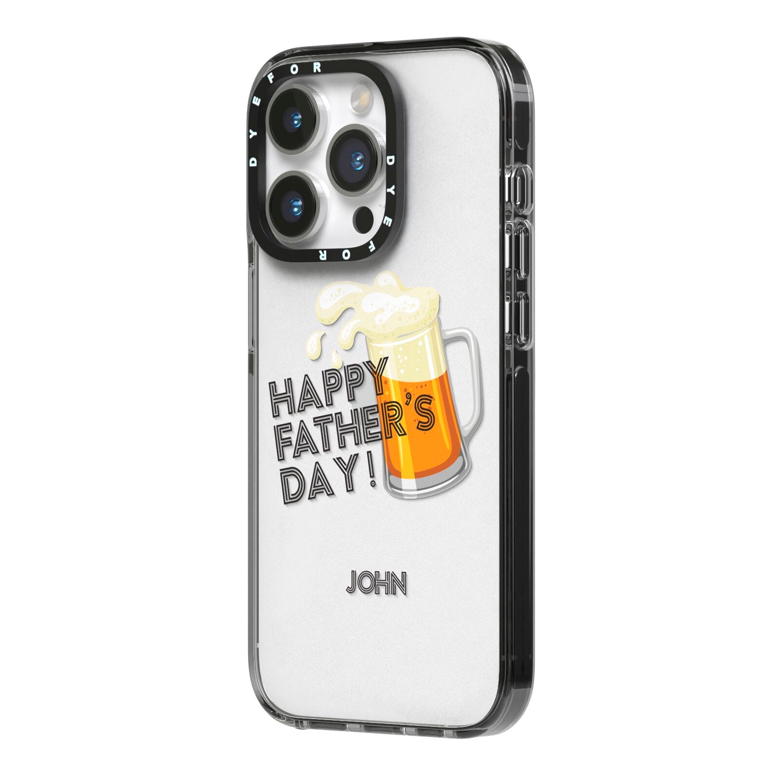 Fathers Day Custom iPhone 14 Pro Black Impact Case Side Angle on Silver phone
