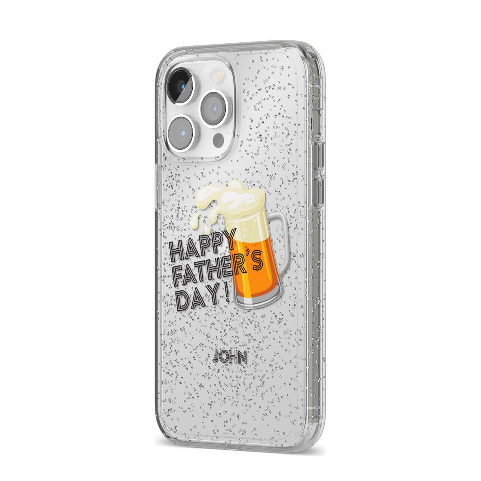 Fathers Day Custom iPhone 14 Pro Max Glitter Tough Case Silver Angled Image