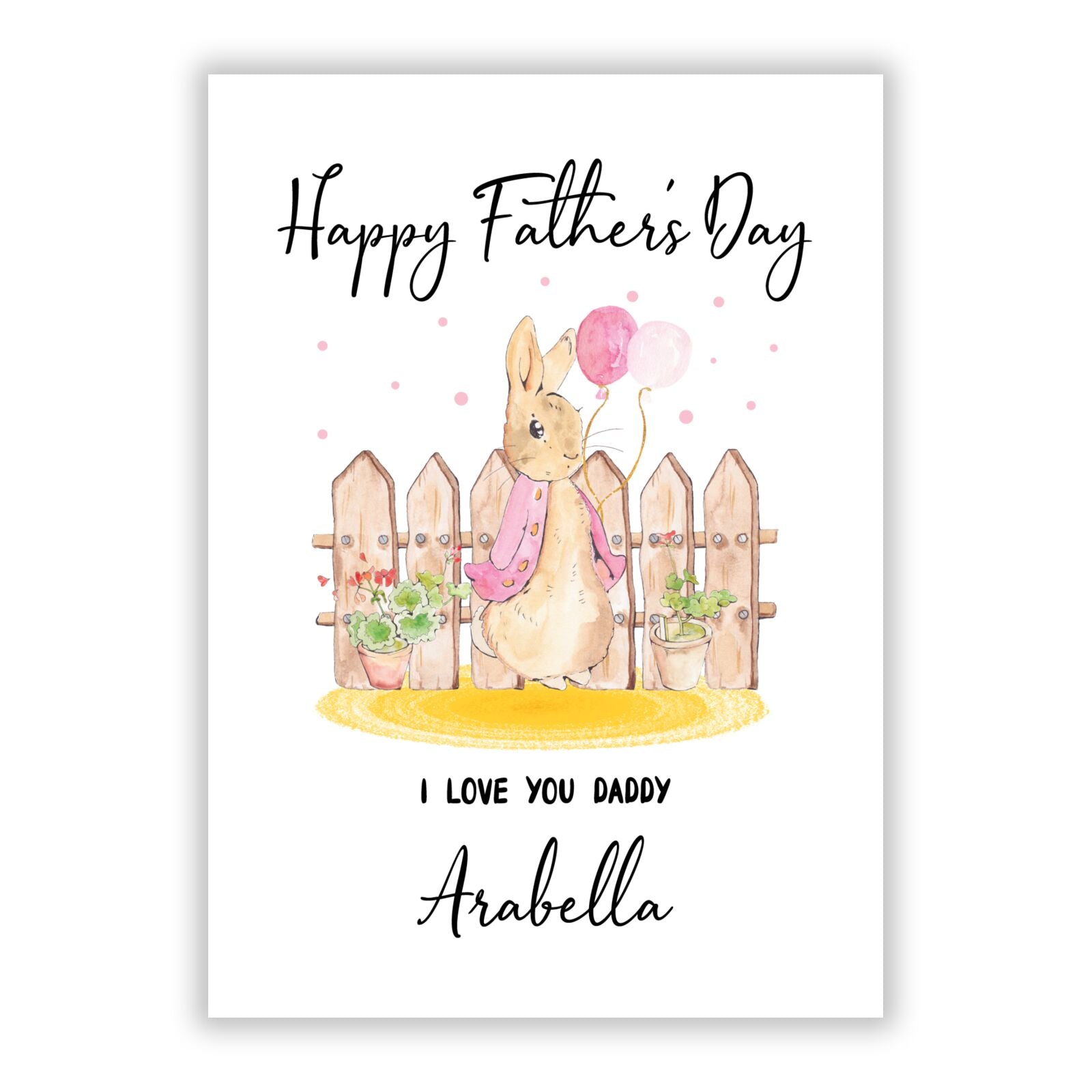 Fathers Day Girl Rabbit A5 Flat Greetings Card