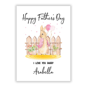 Fathers Day Girl Rabbit Greetings Card