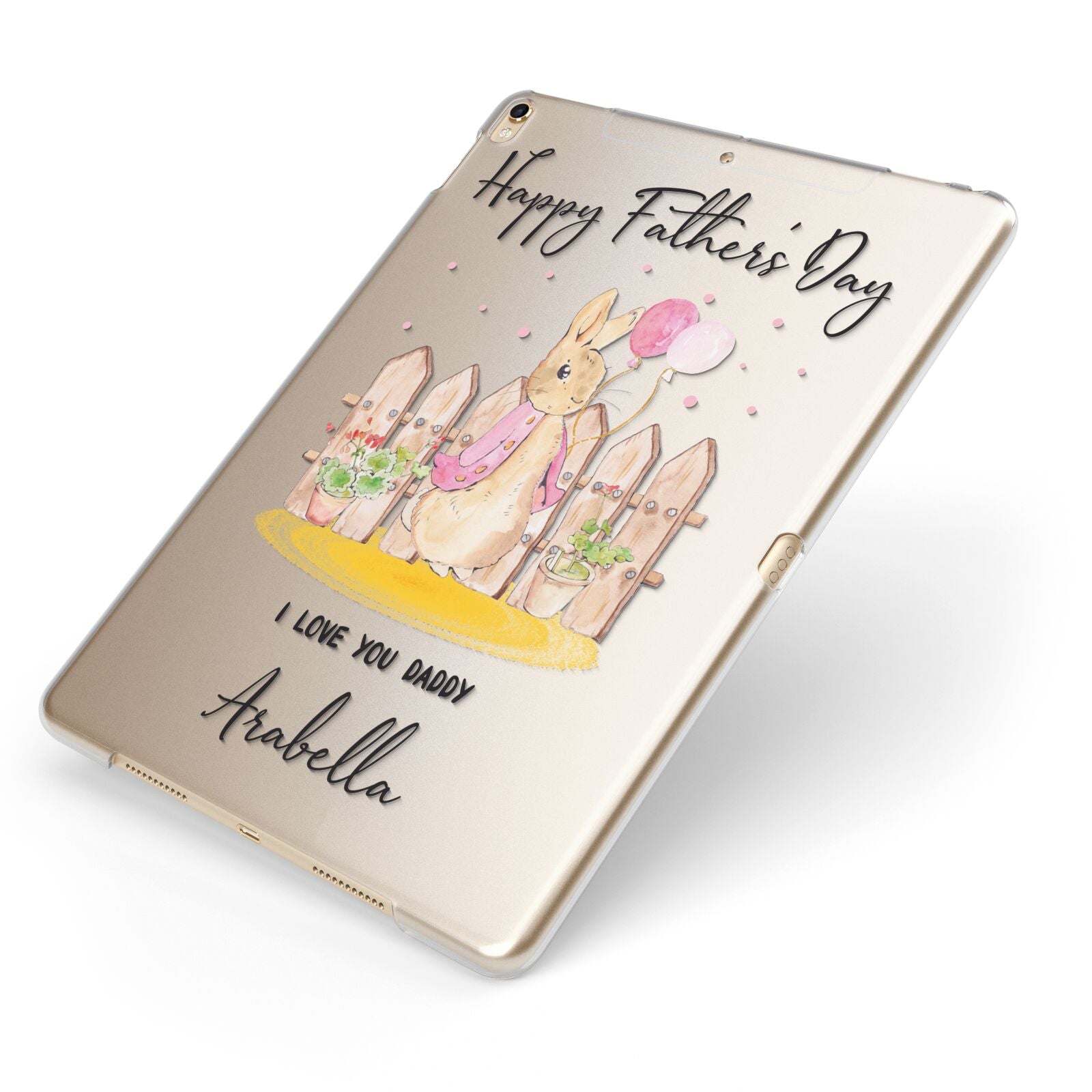 Fathers Day Girl Rabbit Apple iPad Case on Gold iPad Side View