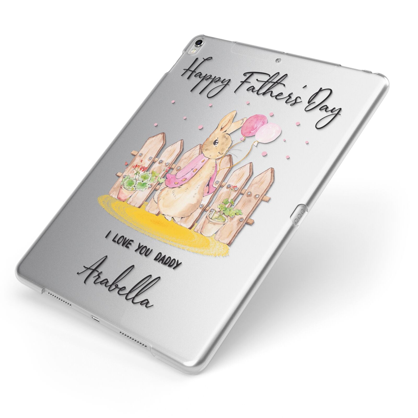Fathers Day Girl Rabbit Apple iPad Case on Silver iPad Side View