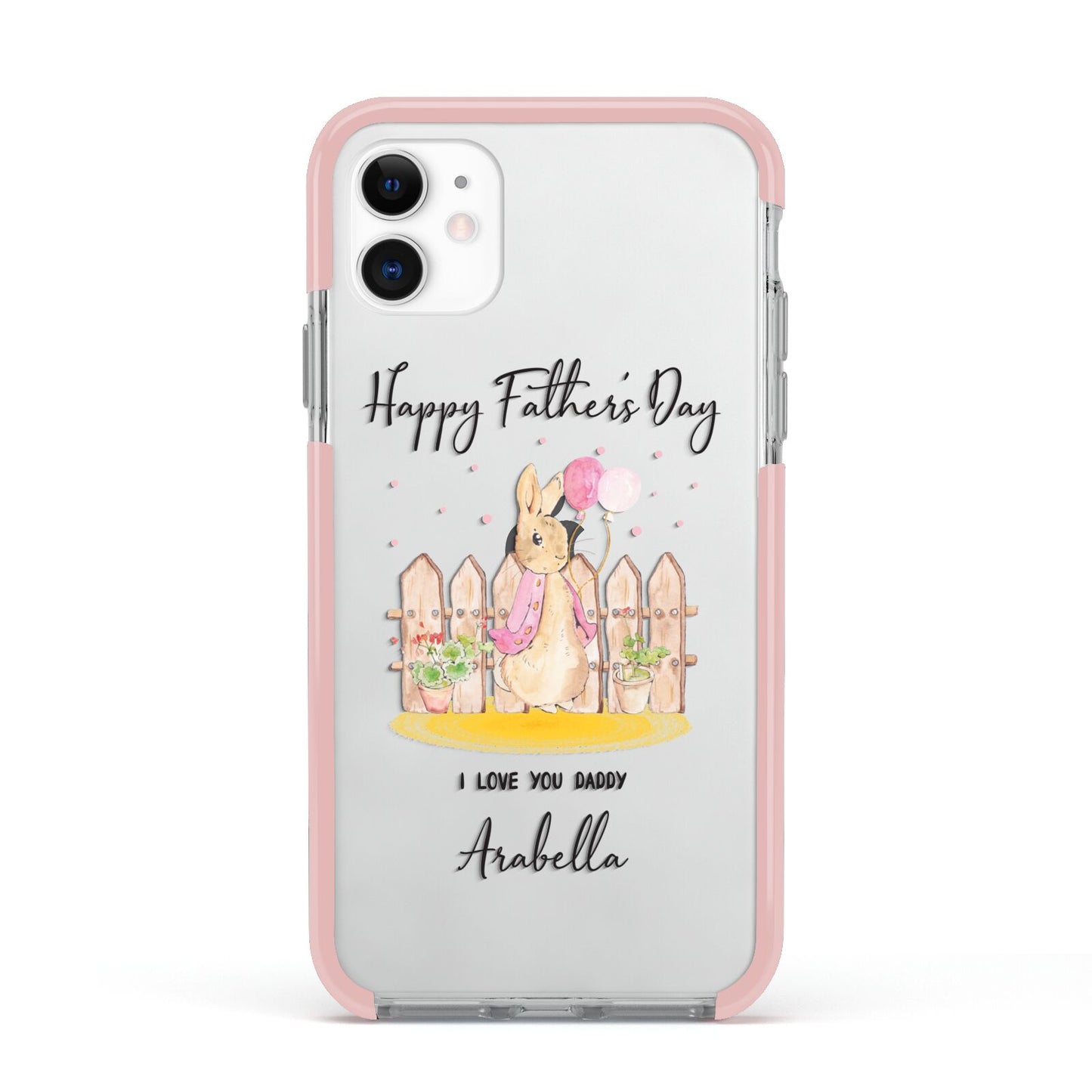 Fathers Day Girl Rabbit Apple iPhone 11 in White with Pink Impact Case