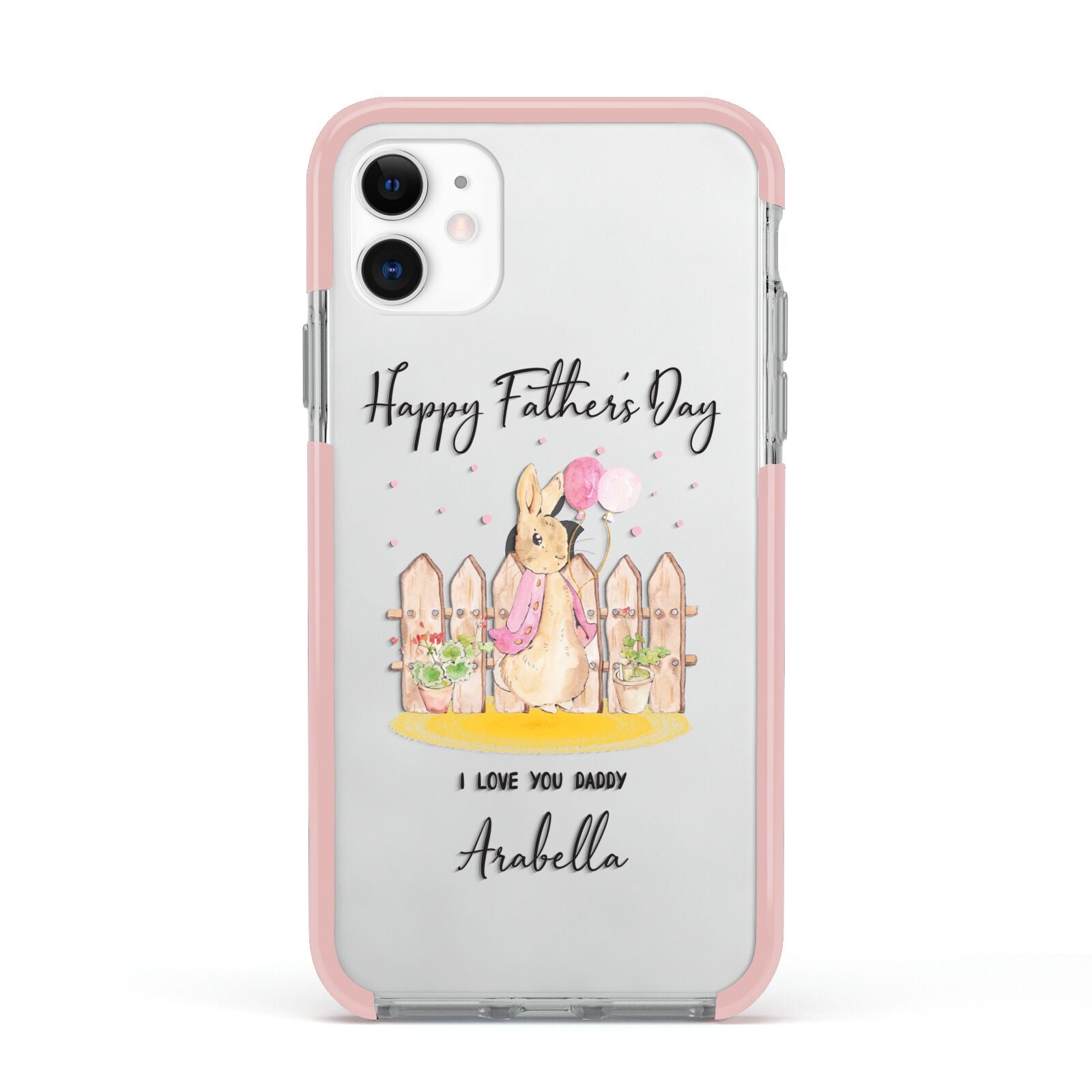 Fathers Day Girl Rabbit Apple iPhone 11 in White with Pink Impact Case