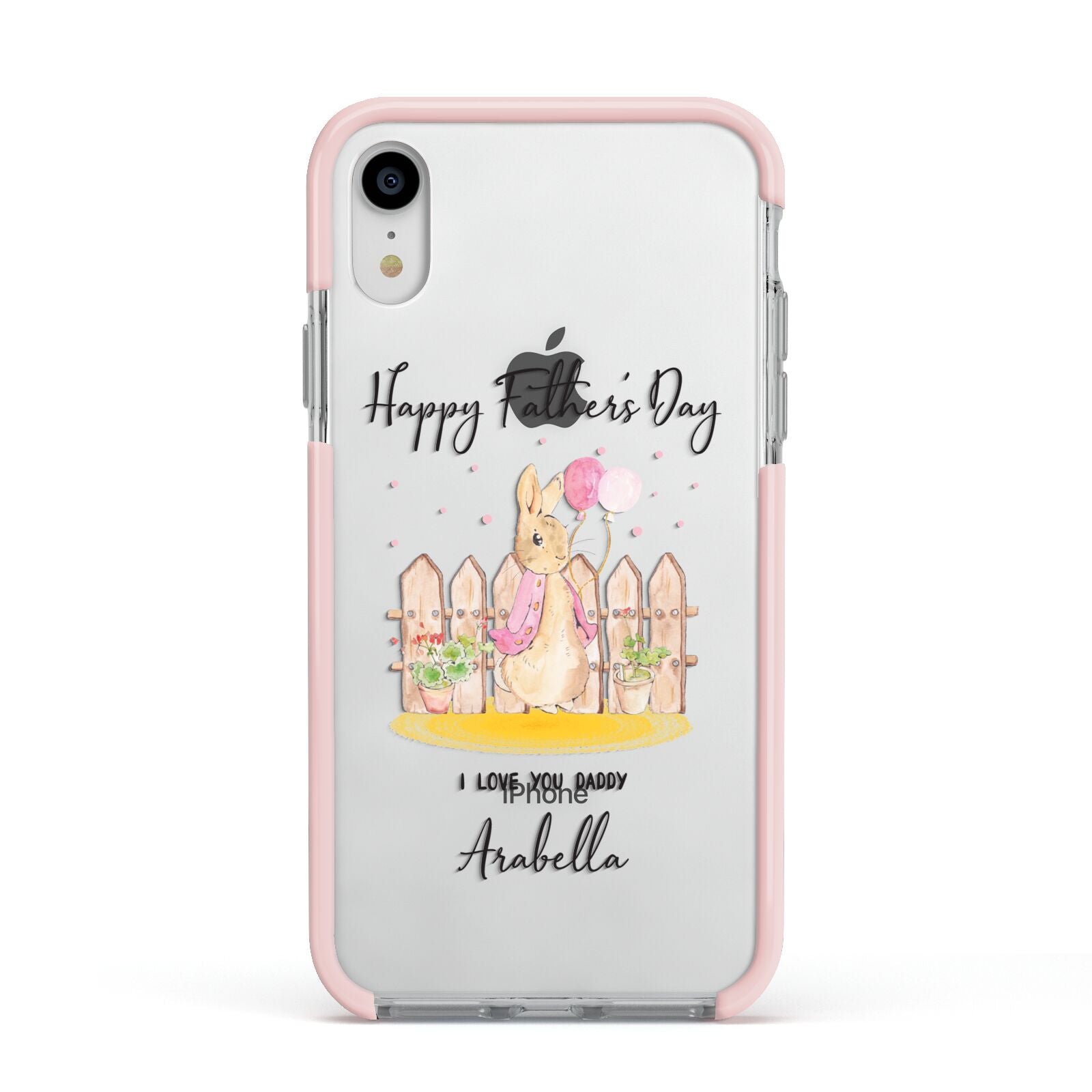 Fathers Day Girl Rabbit Apple iPhone XR Impact Case Pink Edge on Silver Phone