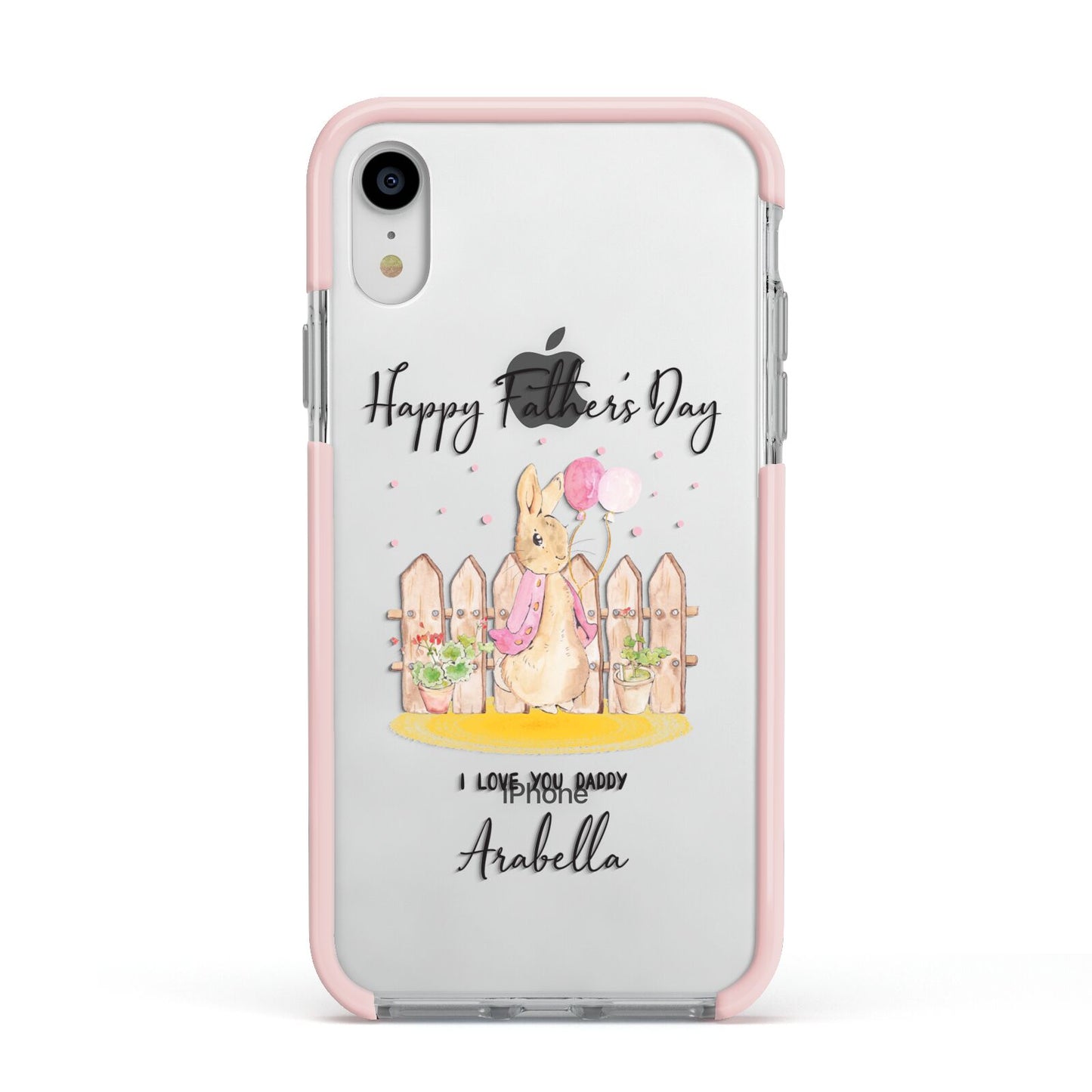 Fathers Day Girl Rabbit Apple iPhone XR Impact Case Pink Edge on Silver Phone
