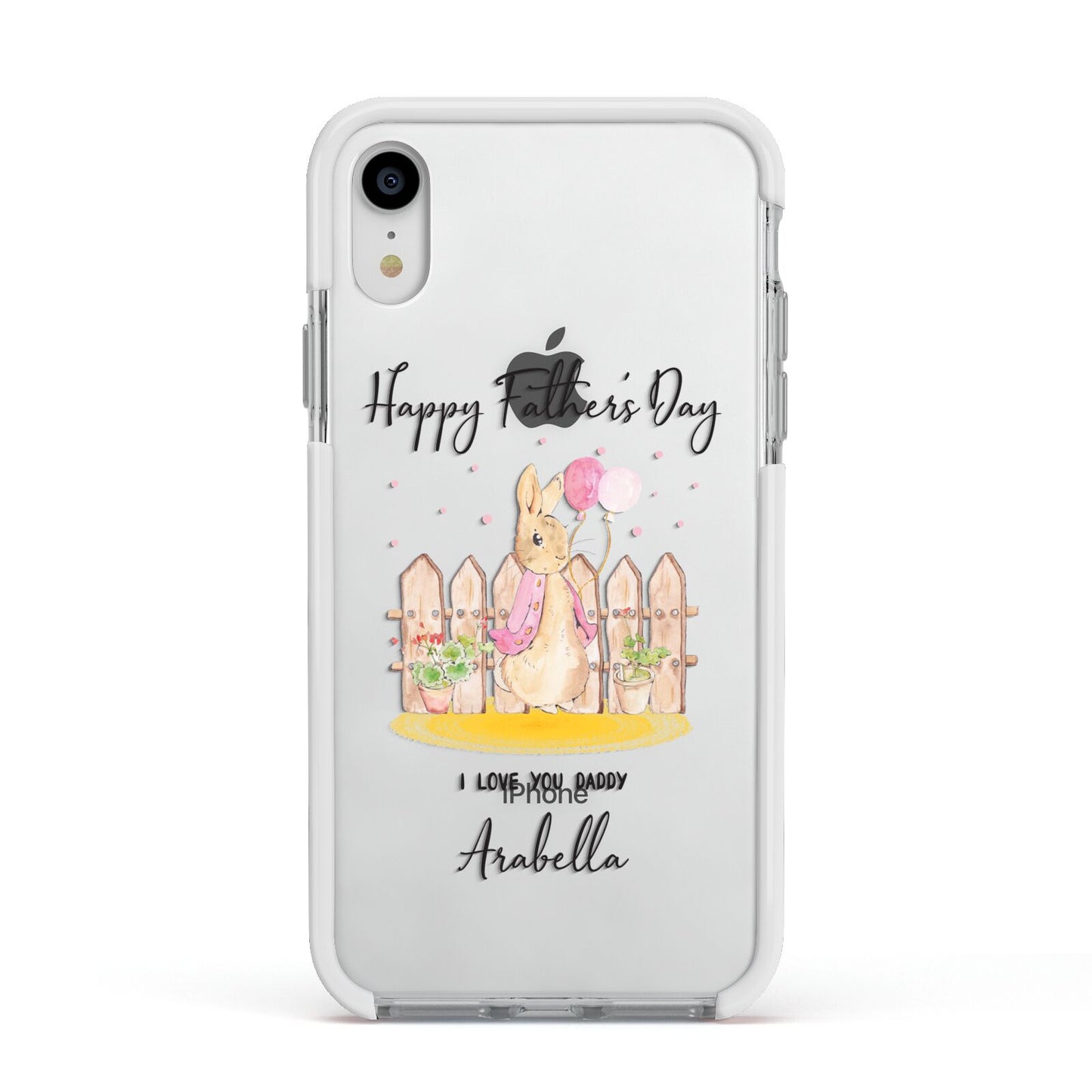Fathers Day Girl Rabbit Apple iPhone XR Impact Case White Edge on Silver Phone
