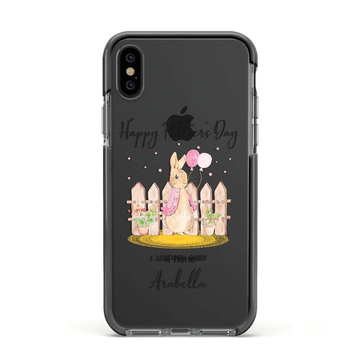 Fathers Day Girl Rabbit Apple iPhone Xs Impact Case Black Edge on Black Phone