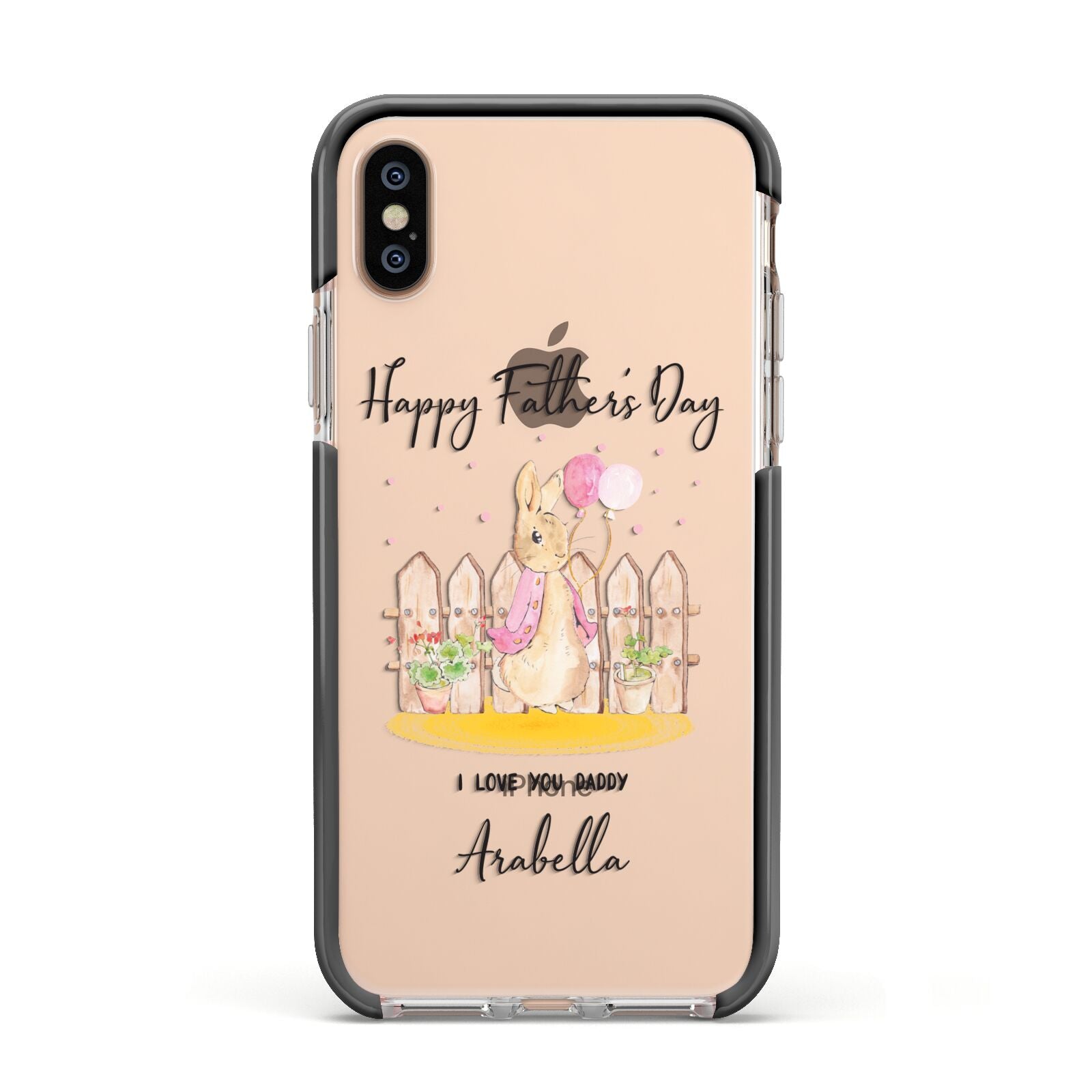 Fathers Day Girl Rabbit Apple iPhone Xs Impact Case Black Edge on Gold Phone