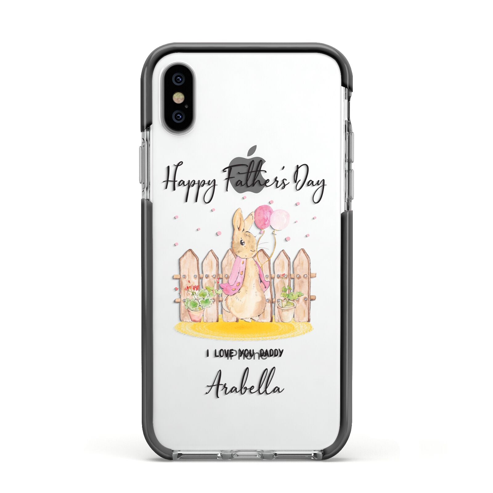Fathers Day Girl Rabbit Apple iPhone Xs Impact Case Black Edge on Silver Phone