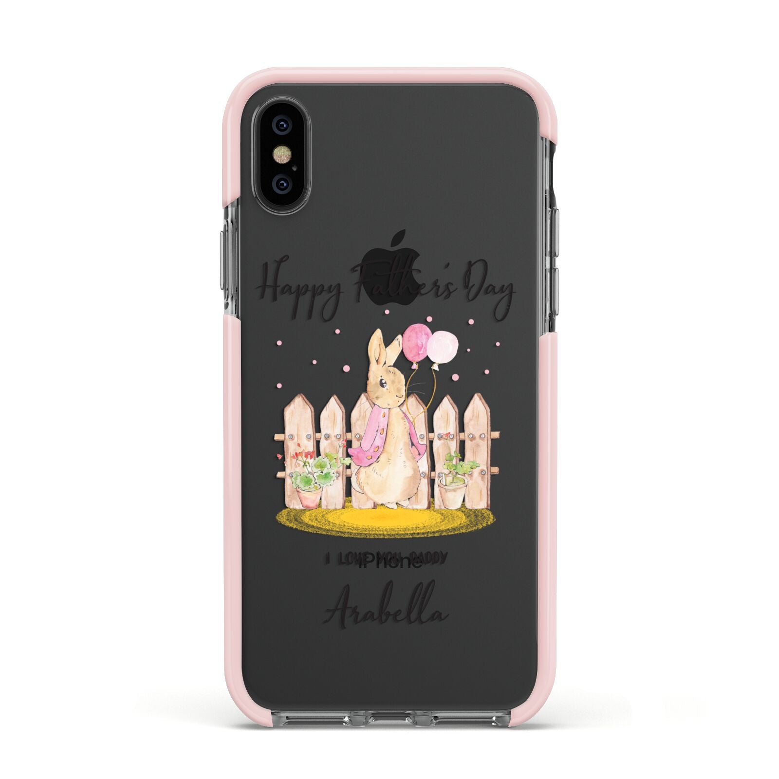 Fathers Day Girl Rabbit Apple iPhone Xs Impact Case Pink Edge on Black Phone