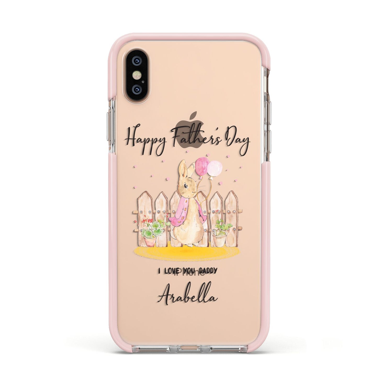 Fathers Day Girl Rabbit Apple iPhone Xs Impact Case Pink Edge on Gold Phone