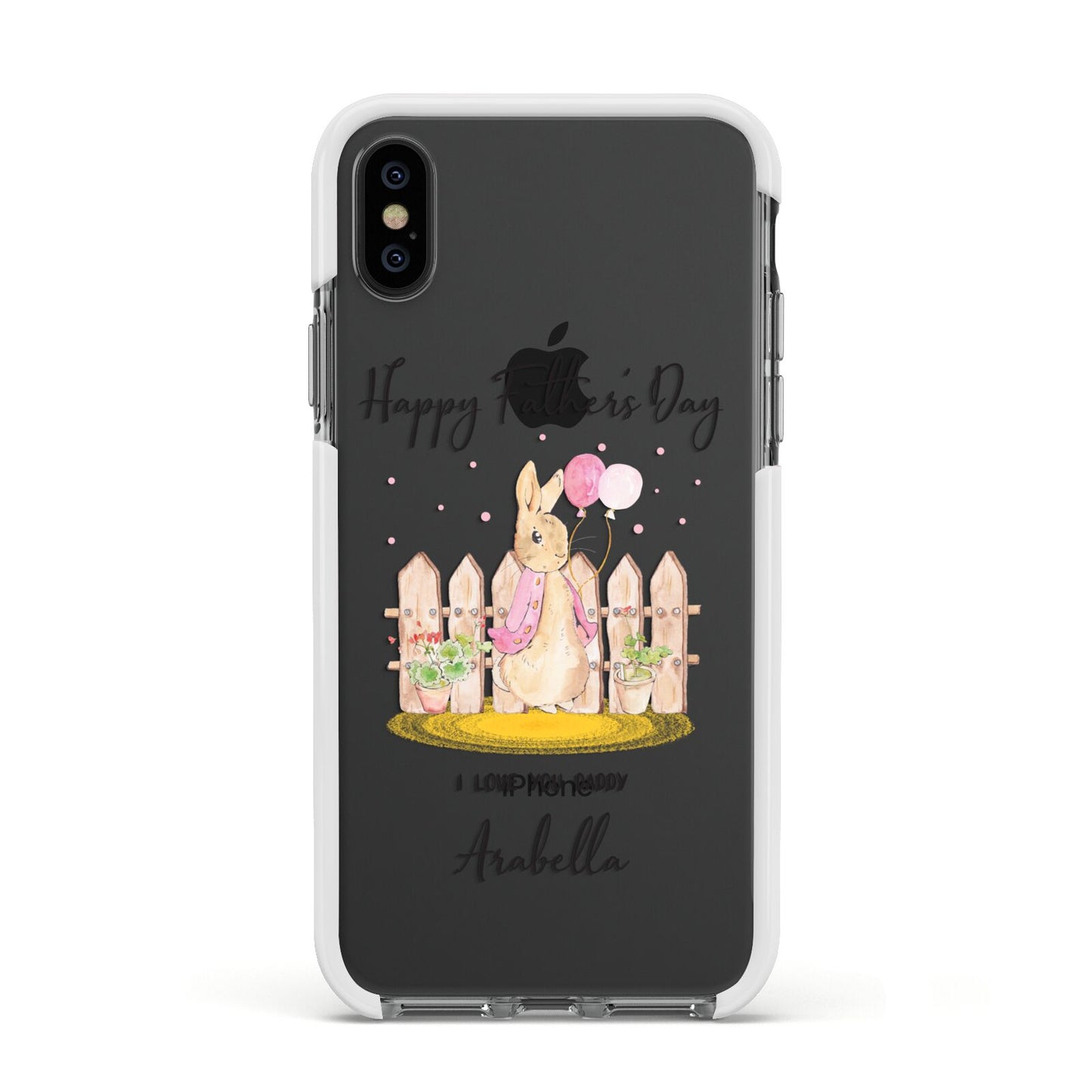 Fathers Day Girl Rabbit Apple iPhone Xs Impact Case White Edge on Black Phone