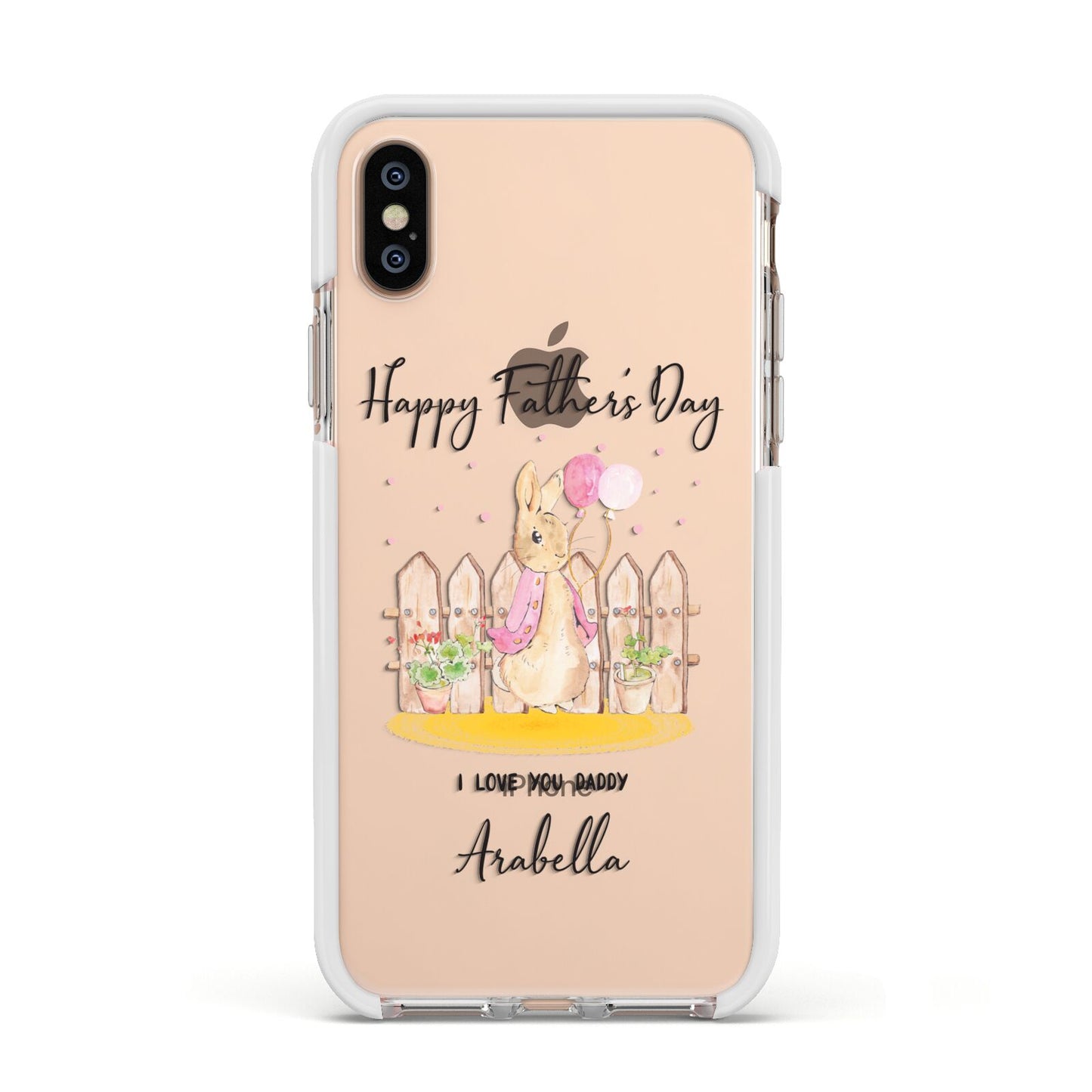Fathers Day Girl Rabbit Apple iPhone Xs Impact Case White Edge on Gold Phone