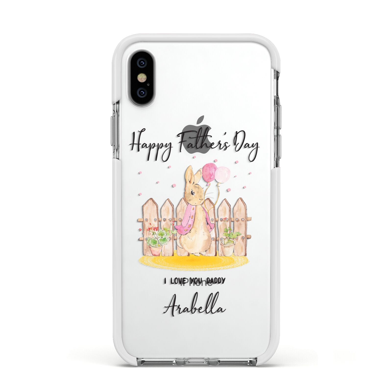 Fathers Day Girl Rabbit Apple iPhone Xs Impact Case White Edge on Silver Phone