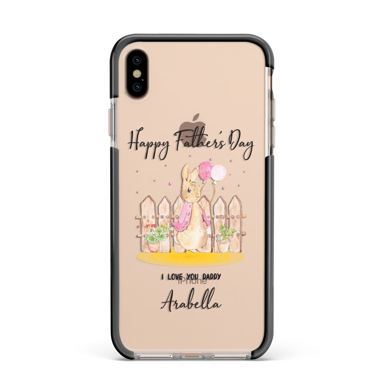 Fathers Day Girl Rabbit Apple iPhone Xs Max Impact Case Black Edge on Gold Phone