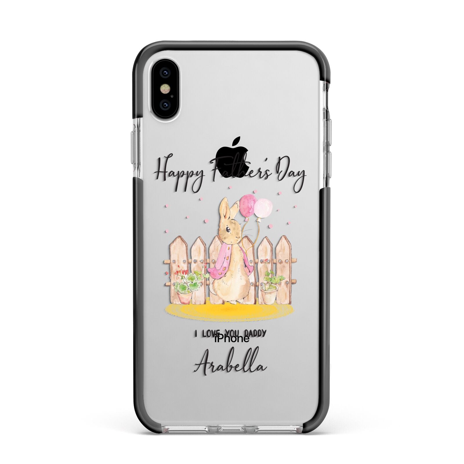 Fathers Day Girl Rabbit Apple iPhone Xs Max Impact Case Black Edge on Silver Phone