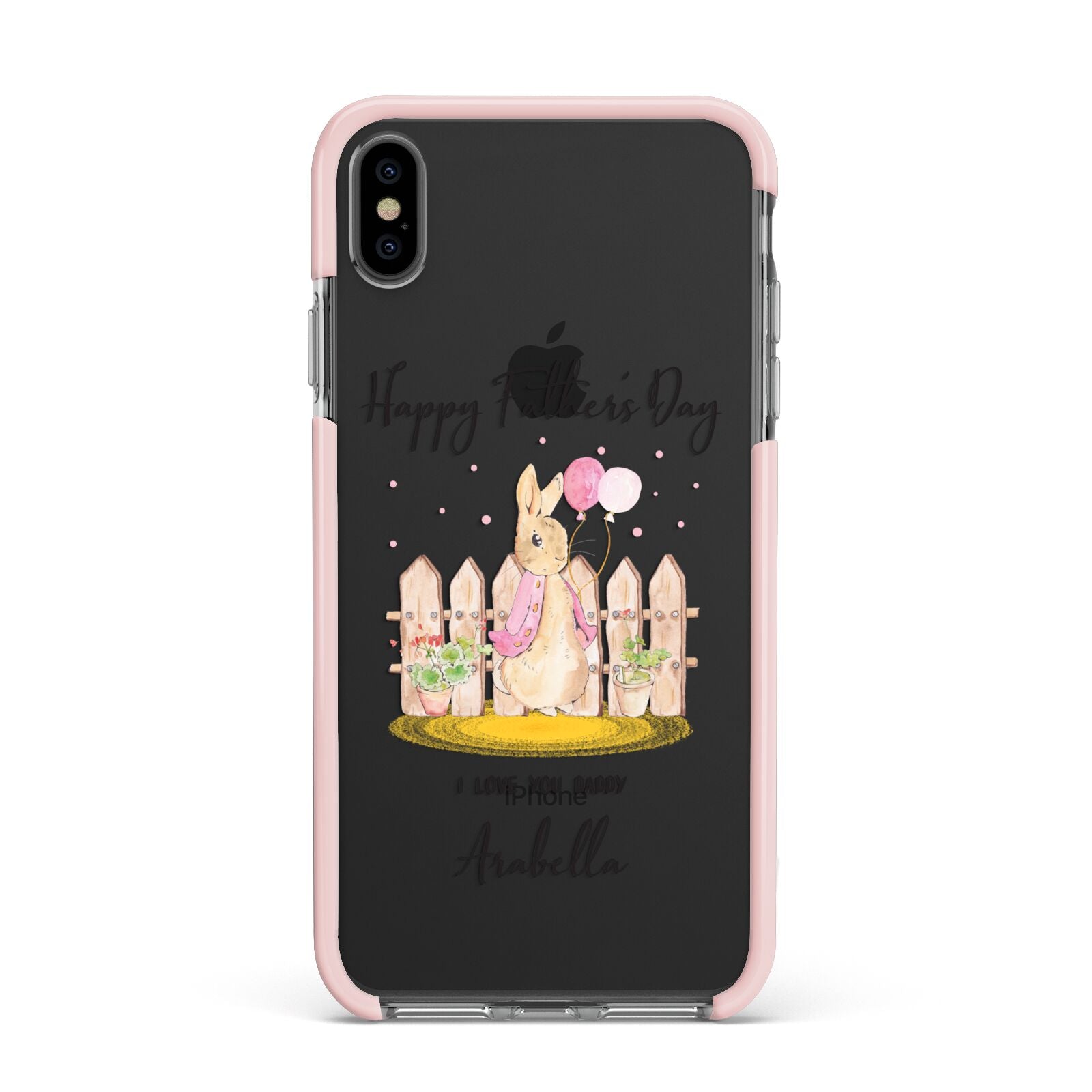 Fathers Day Girl Rabbit Apple iPhone Xs Max Impact Case Pink Edge on Black Phone