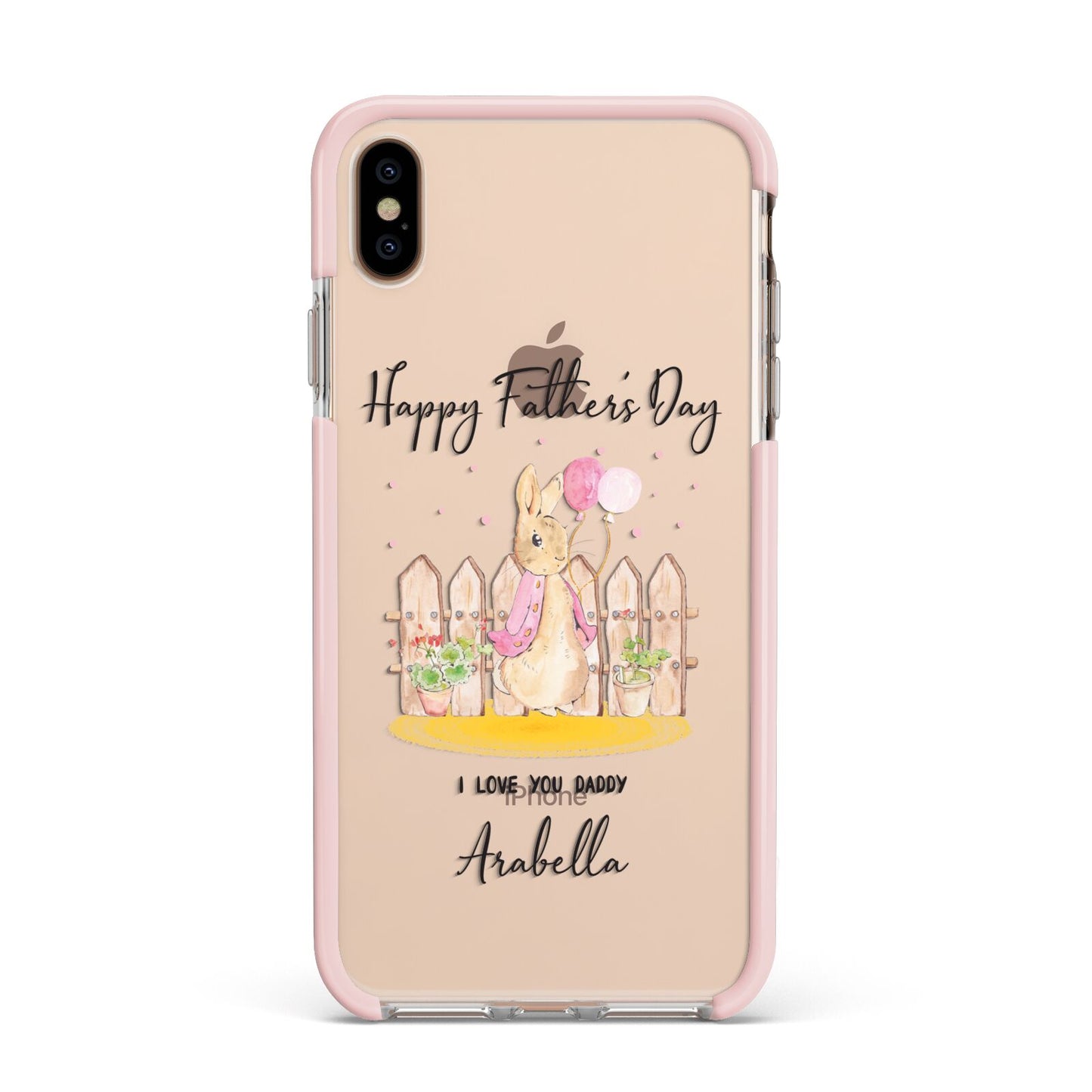 Fathers Day Girl Rabbit Apple iPhone Xs Max Impact Case Pink Edge on Gold Phone