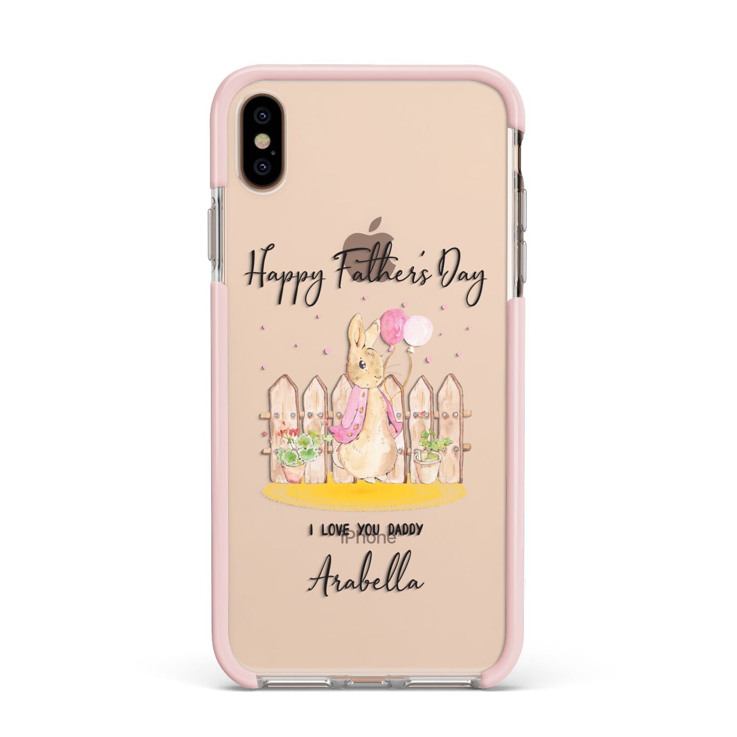 Fathers Day Girl Rabbit Apple iPhone Xs Max Impact Case Pink Edge on Gold Phone