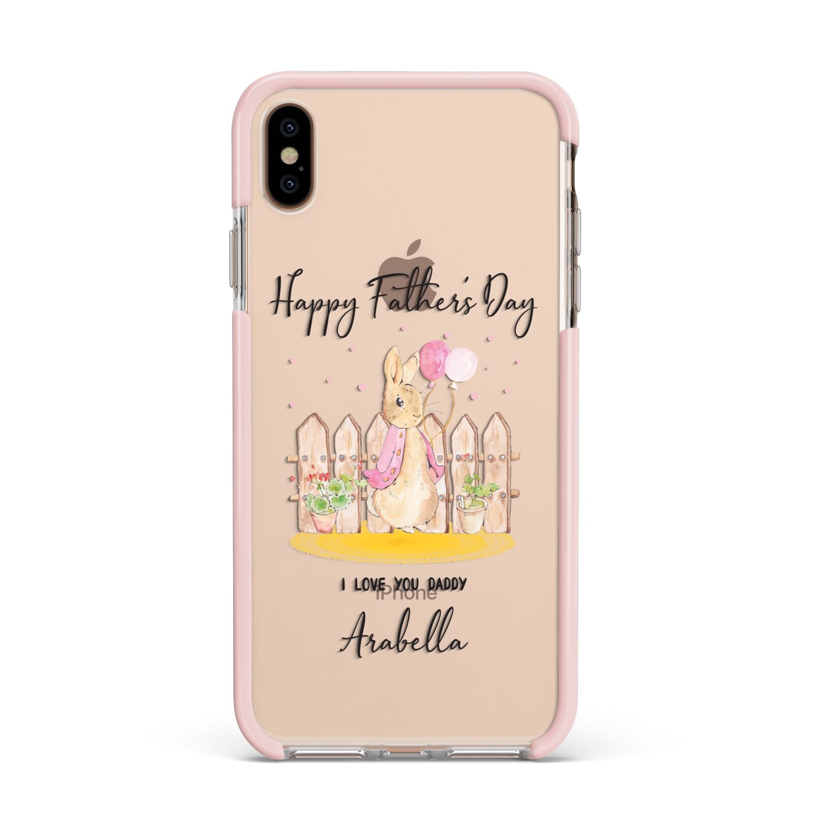 Fathers Day Girl Rabbit Apple iPhone Xs Max Impact Case Pink Edge on Gold Phone