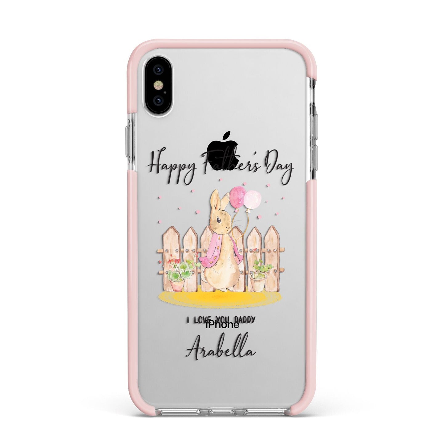 Fathers Day Girl Rabbit Apple iPhone Xs Max Impact Case Pink Edge on Silver Phone